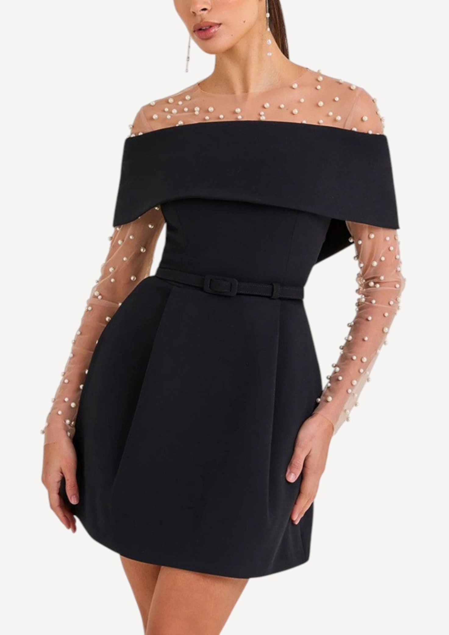 Off-Shoulder Belted Mini Dress - Short Dress Women