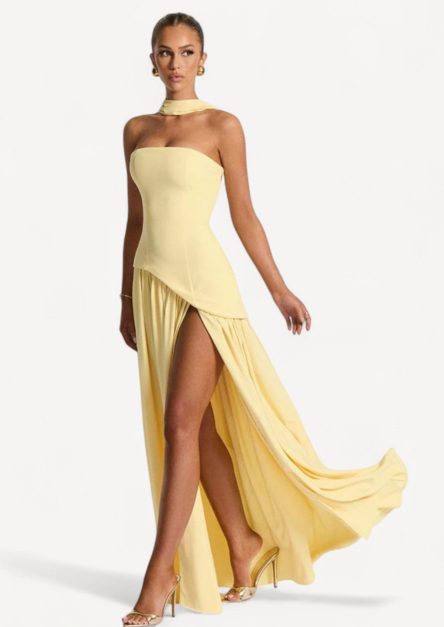 Strapless Maxi Dress with Detachable Scarf | Wedding Guest Gown Women