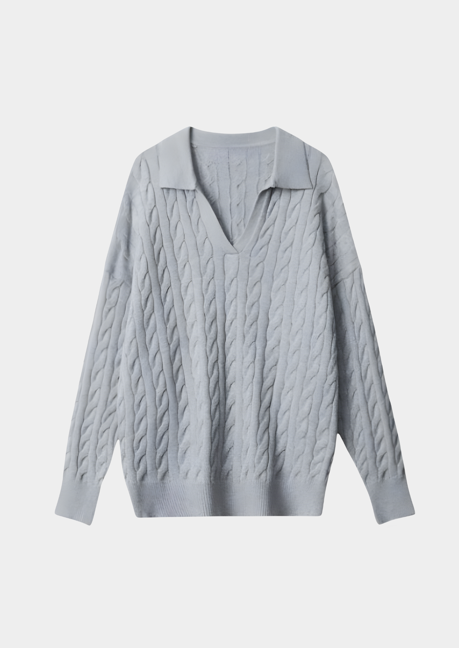 Wool Knit V-Neck Sweater with Collar Women