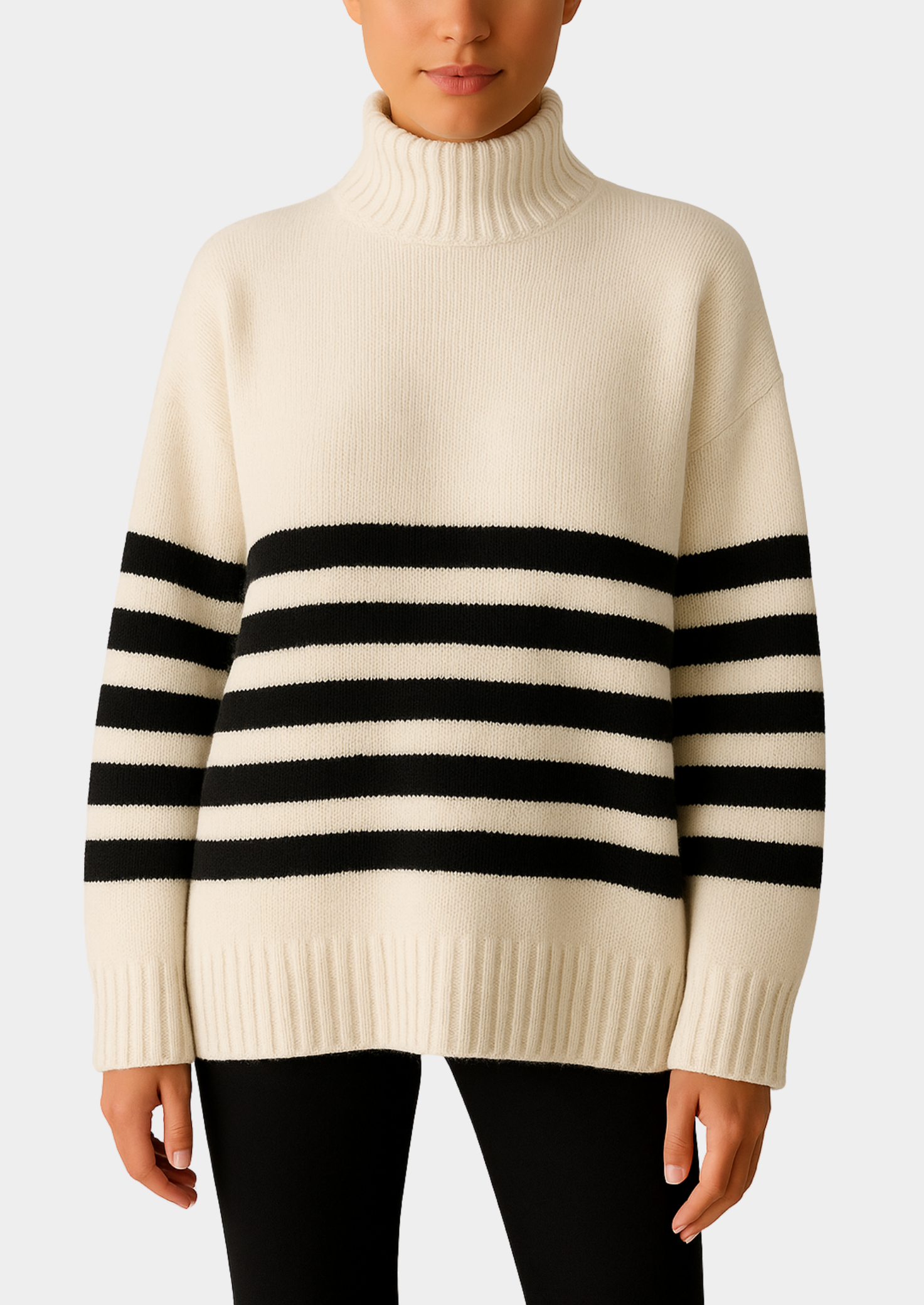 Striped High-Neck Knit Sweater Women