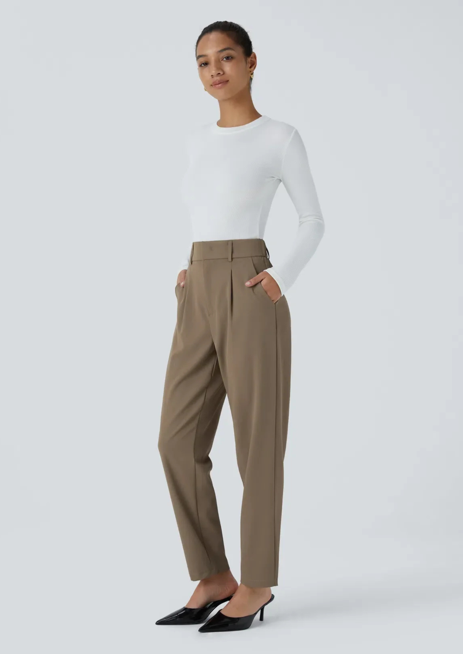 Women’s High-Waist Stretch Slim-Fit Trousers with Side Pockets