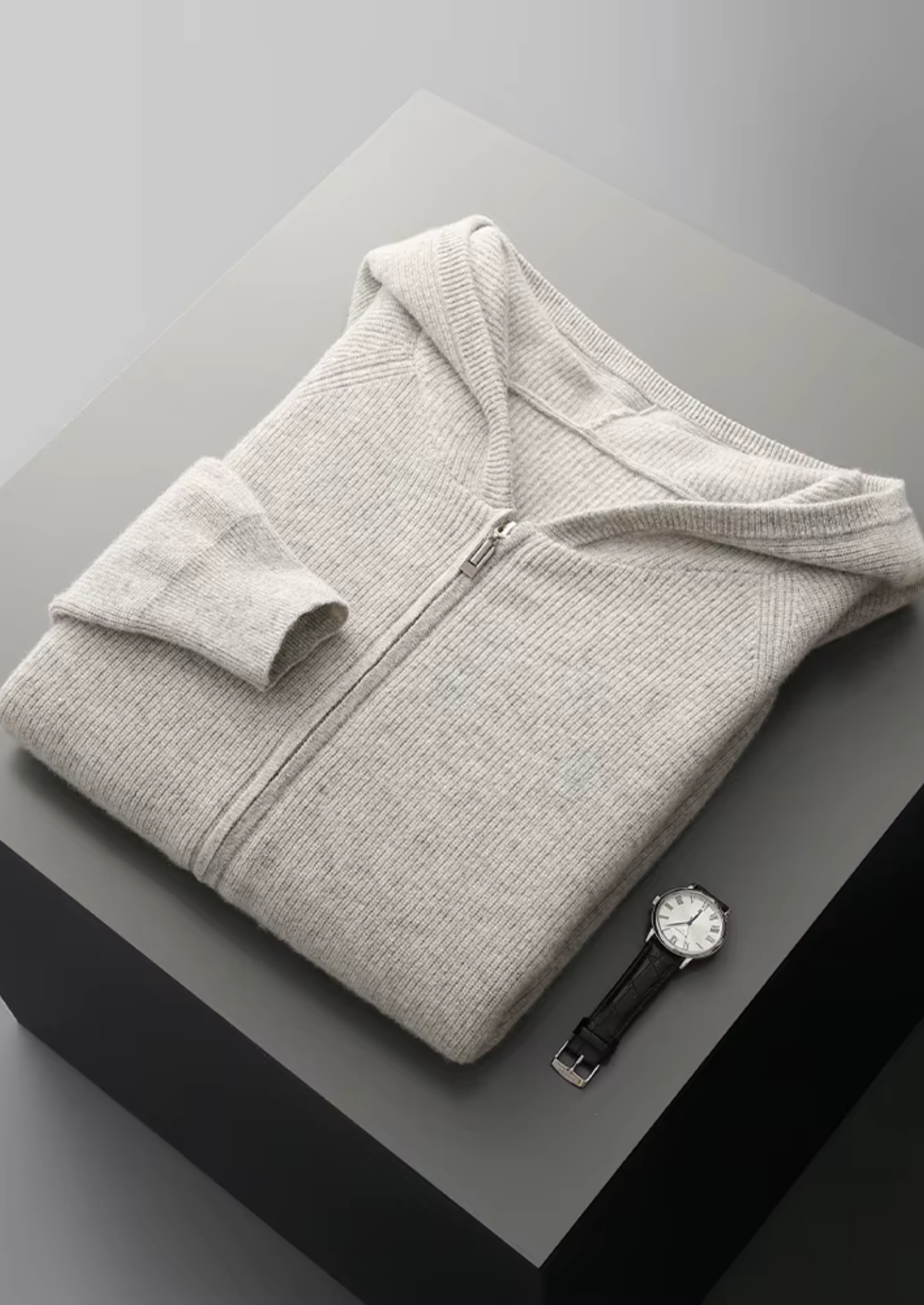 Merino Wool Extra-Fine Ribbed Hoodie With Zip