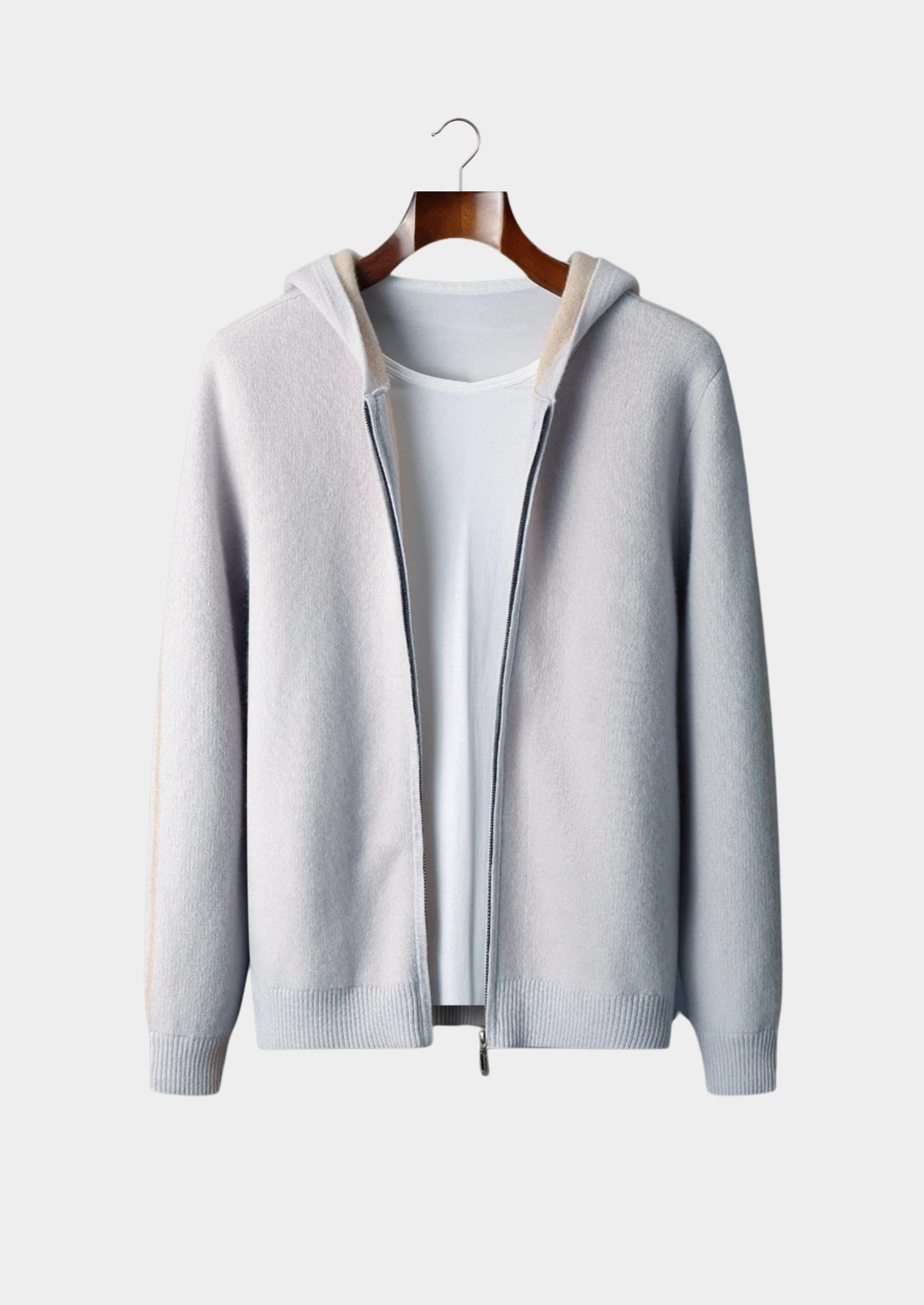 Premium Cashmere Zip Hoodie Two-Tone