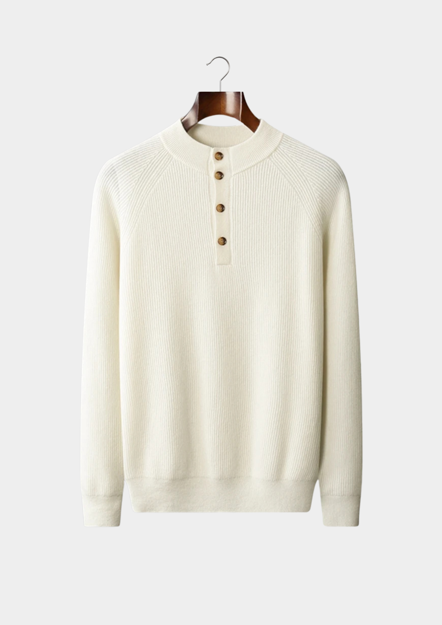 Classic Ribbed Henley Sweater in Cashmere