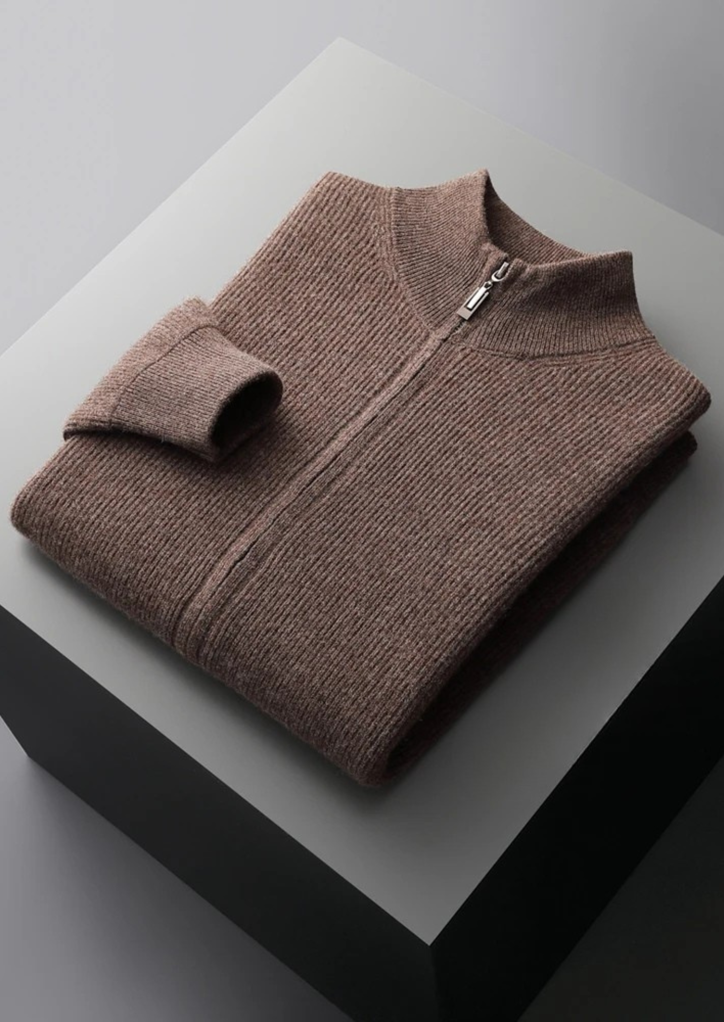 Extra-Fine Merino Wool Ribbed Cardigan With Zip