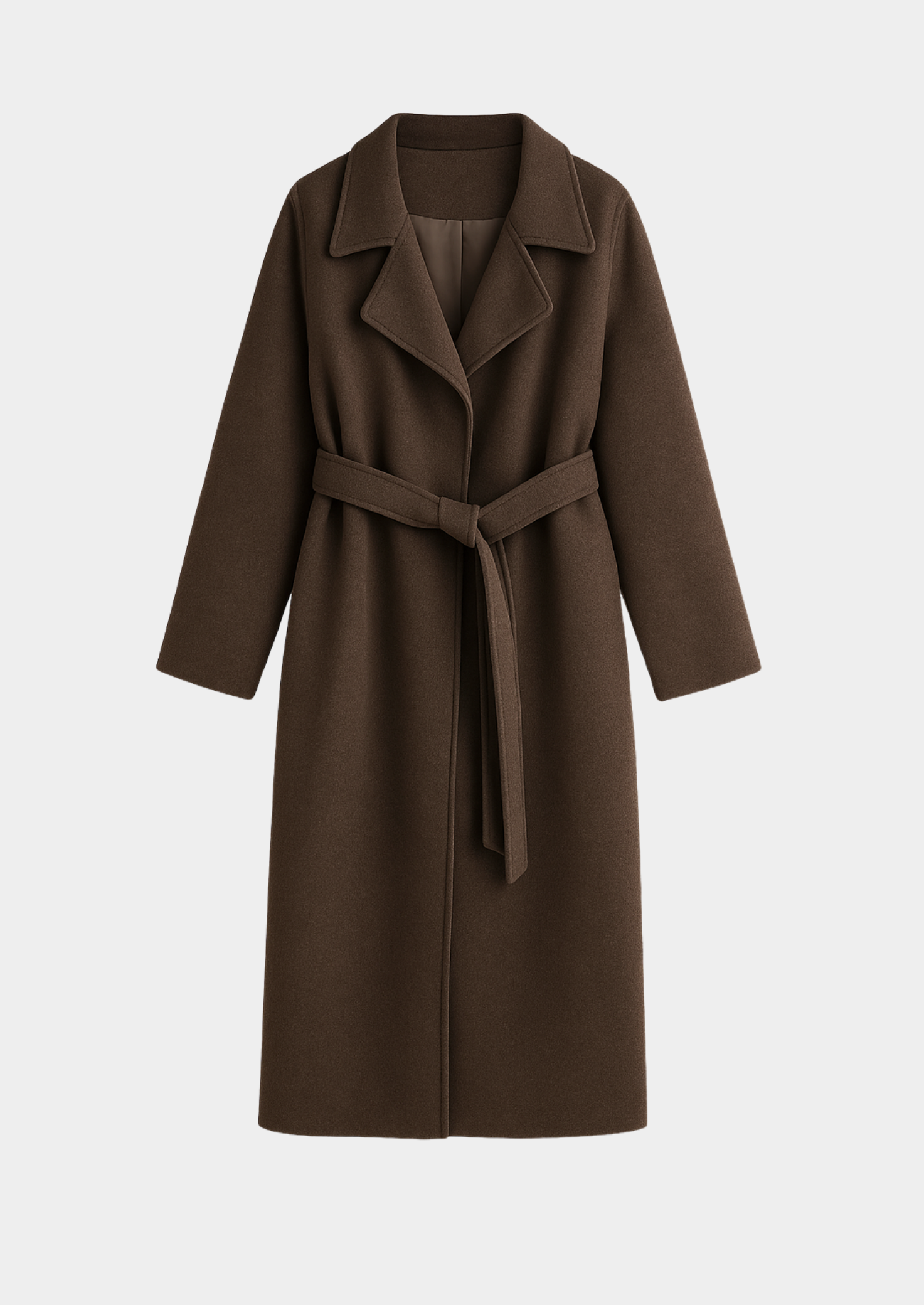 Women's Long Wool-Blend Coat with Belt