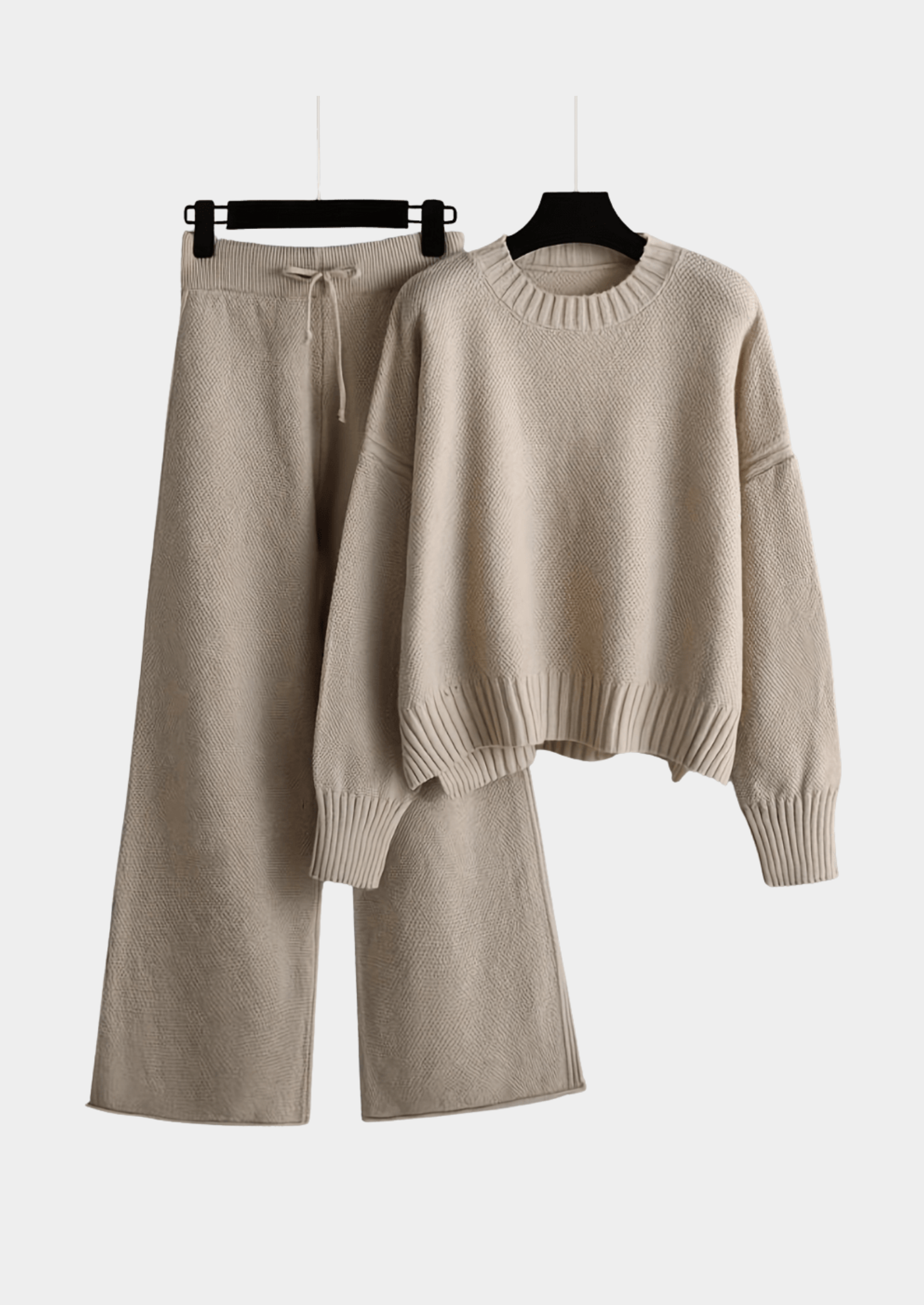 Women’s Two-Piece Knit Lounge Set with Sweater and Wide-Leg Pants