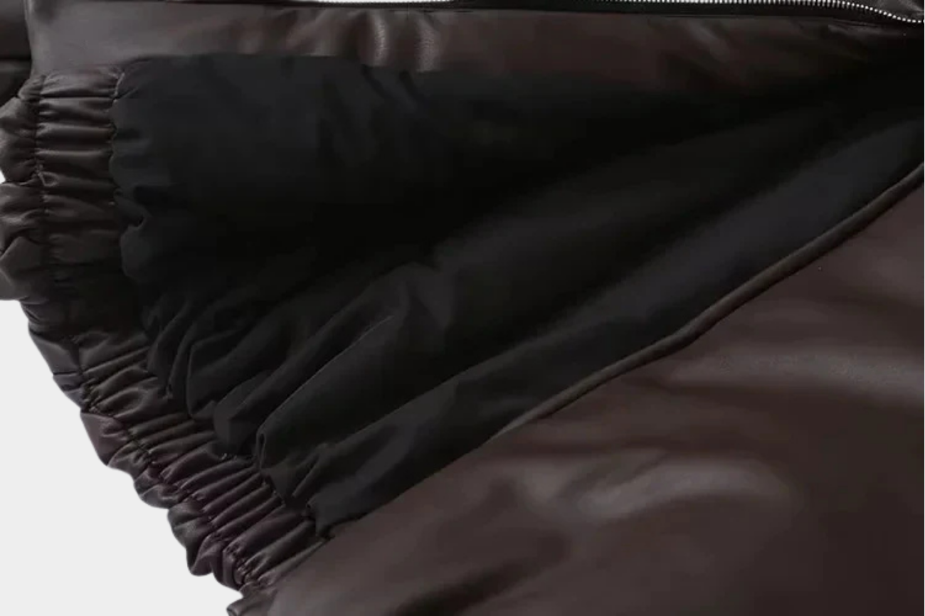 Oversized Vegan Leather Jacket with Ribbed Hem Women