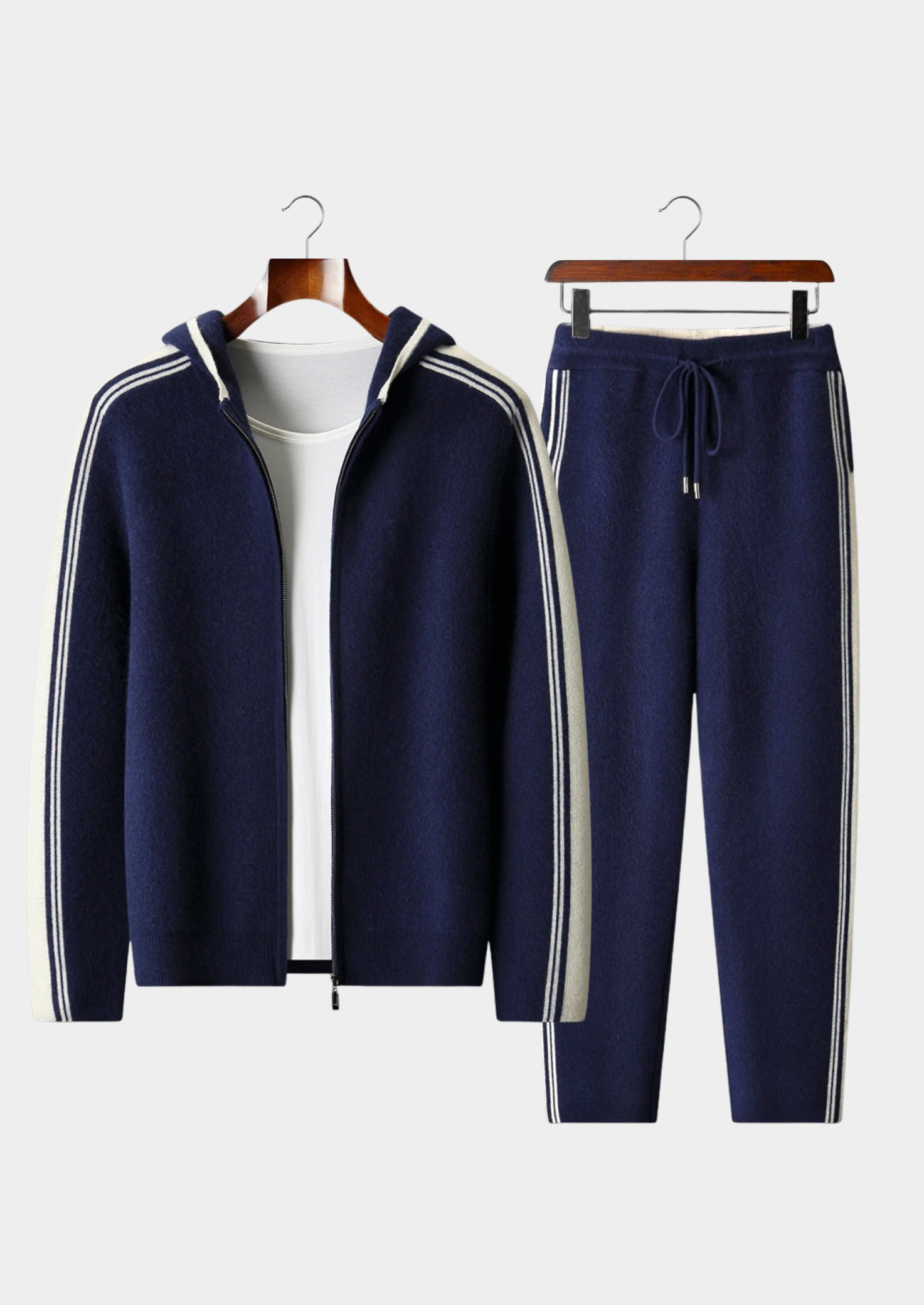 Men’s Striped Zip-Up Knit Set in Merino Wool Extra-Fine