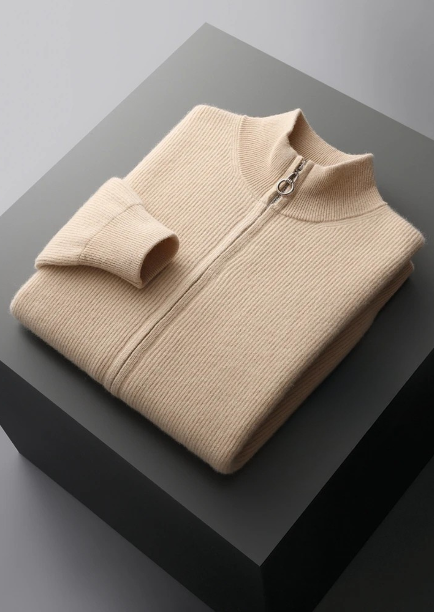 Extra-Fine Merino Wool Ribbed Cardigan With Zip