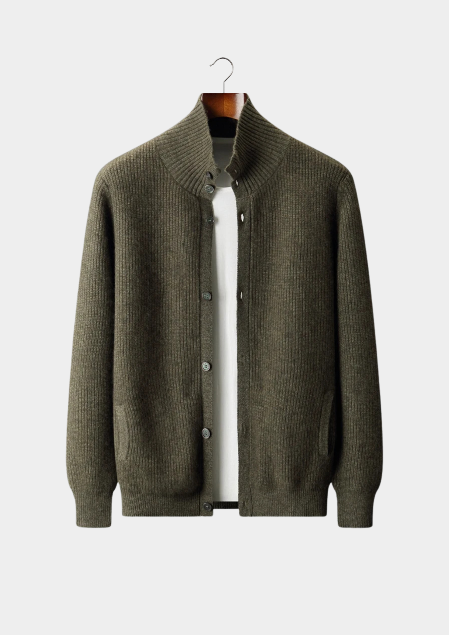 Men’s Button-Up Cashmere Cardigan with Ribbed Collar