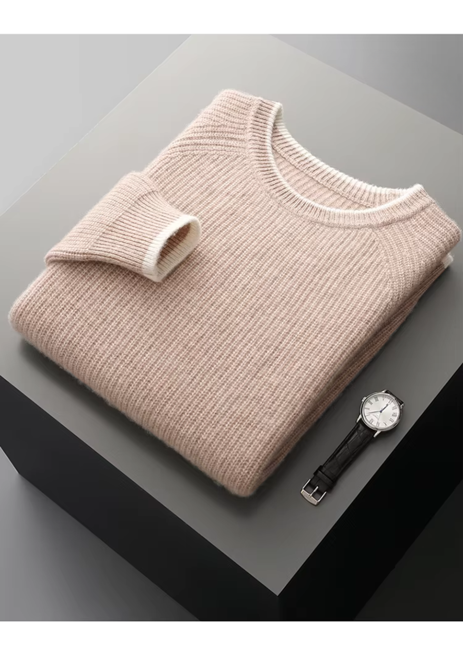 Merino Wool Extra-Fine Crewneck Two-Tone