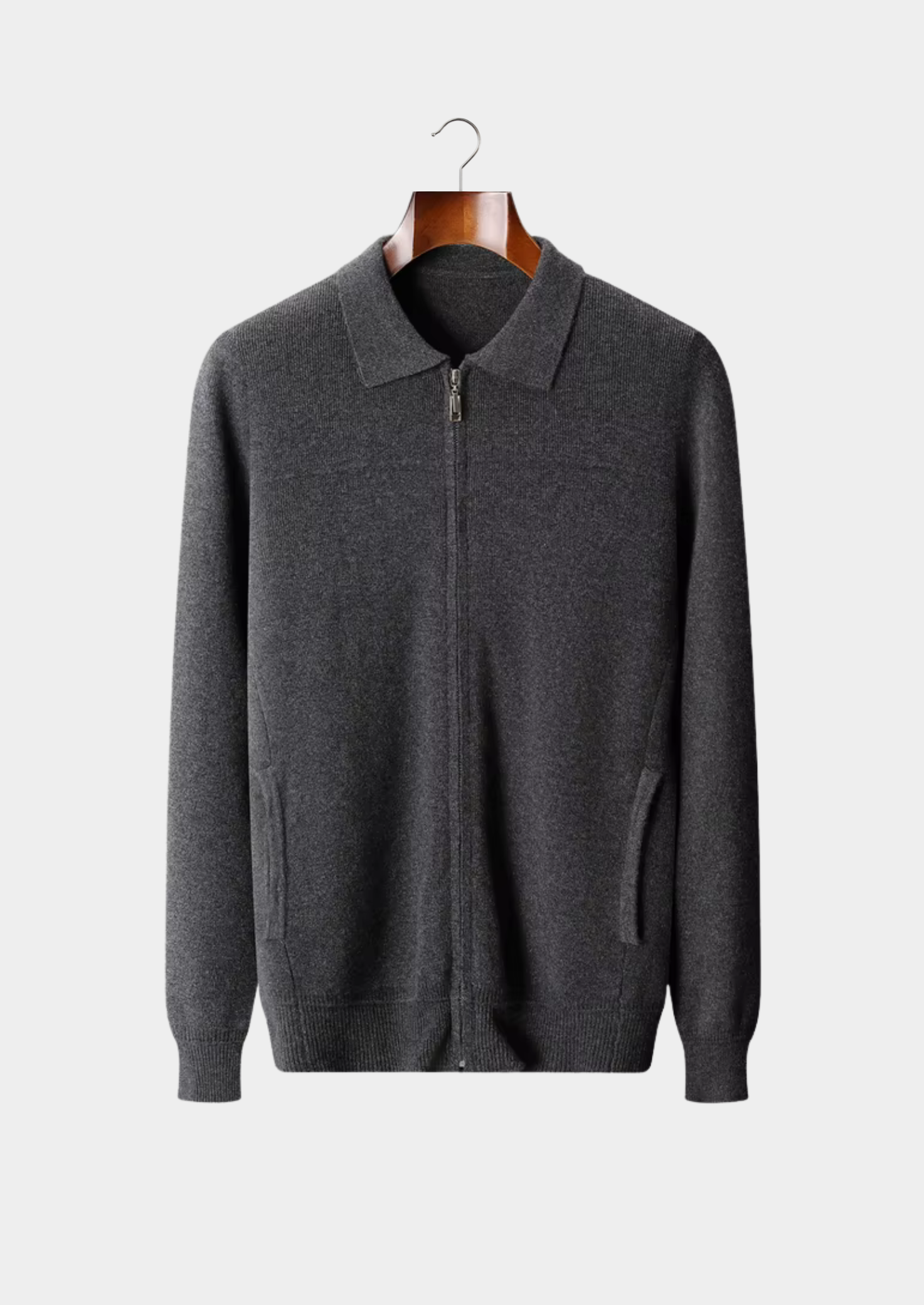 Men’s Merino Wool Ribbed Knit Polo Cardigan
