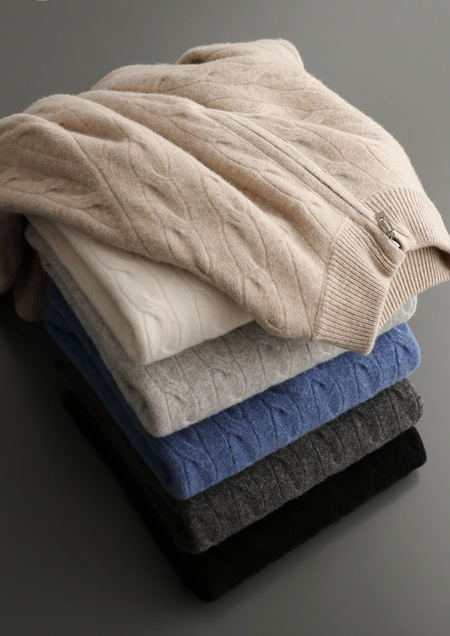 Men’s Half-Zip Cable Knit Sweater in Extra-Fine Merino Wool