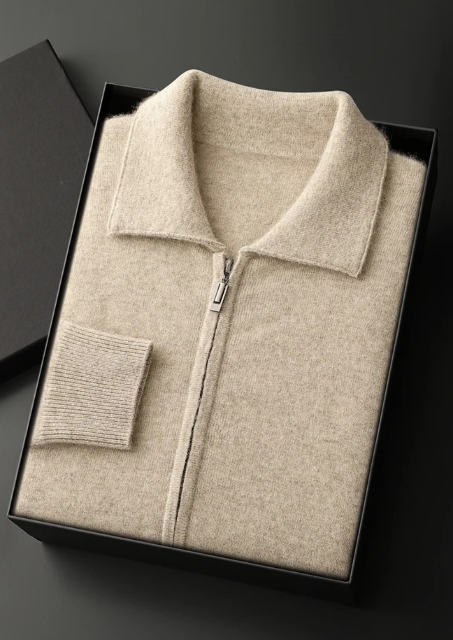 Men’s Cashmere Polo-Style Zip Knit Cardigan
