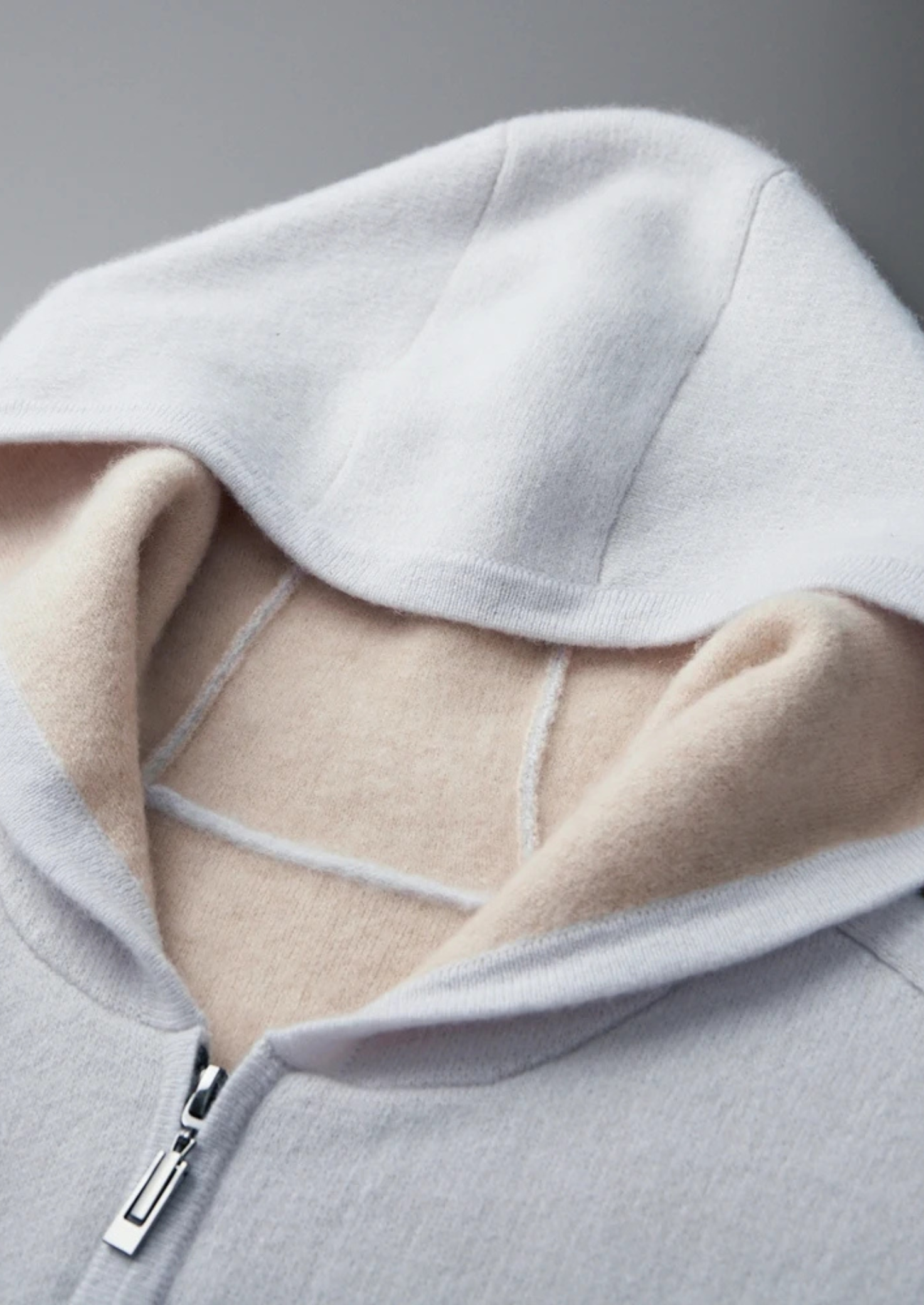 Premium Cashmere Zip Hoodie Two-Tone