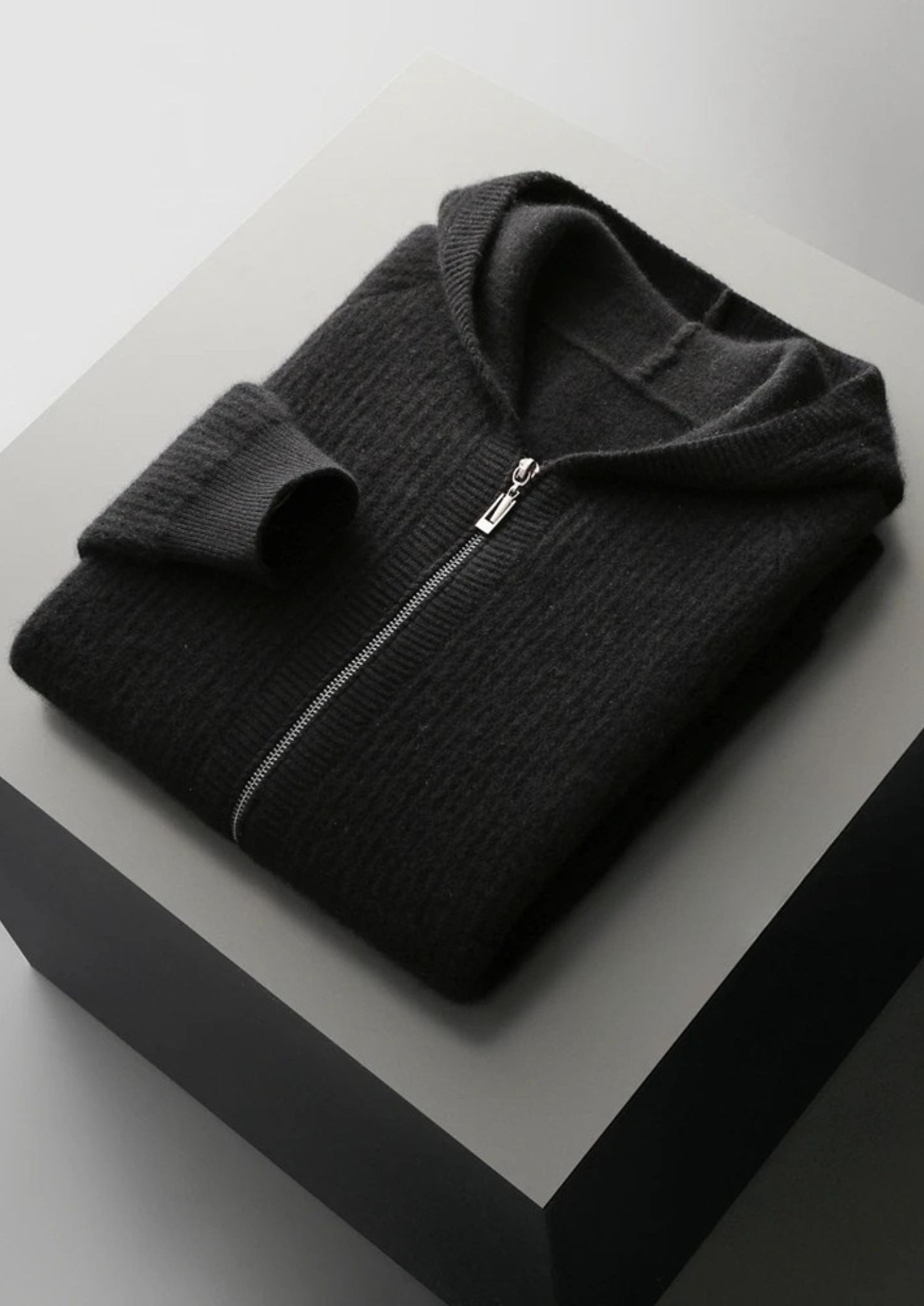 Men’s Ribbed Knit Zip Hoodie in Merino Wool Extra-Fine