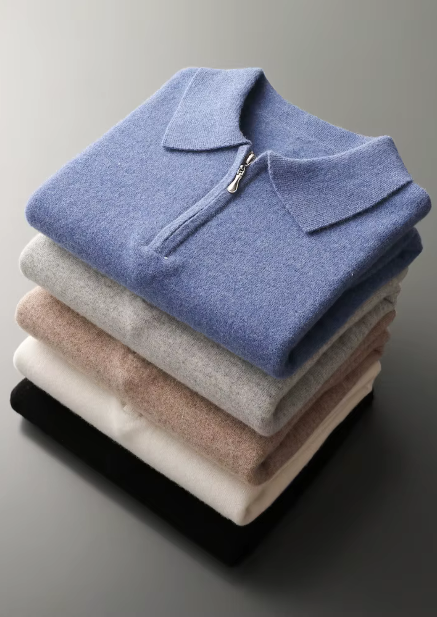 Merino Wool Extra-Fine Half Zip Polo Top