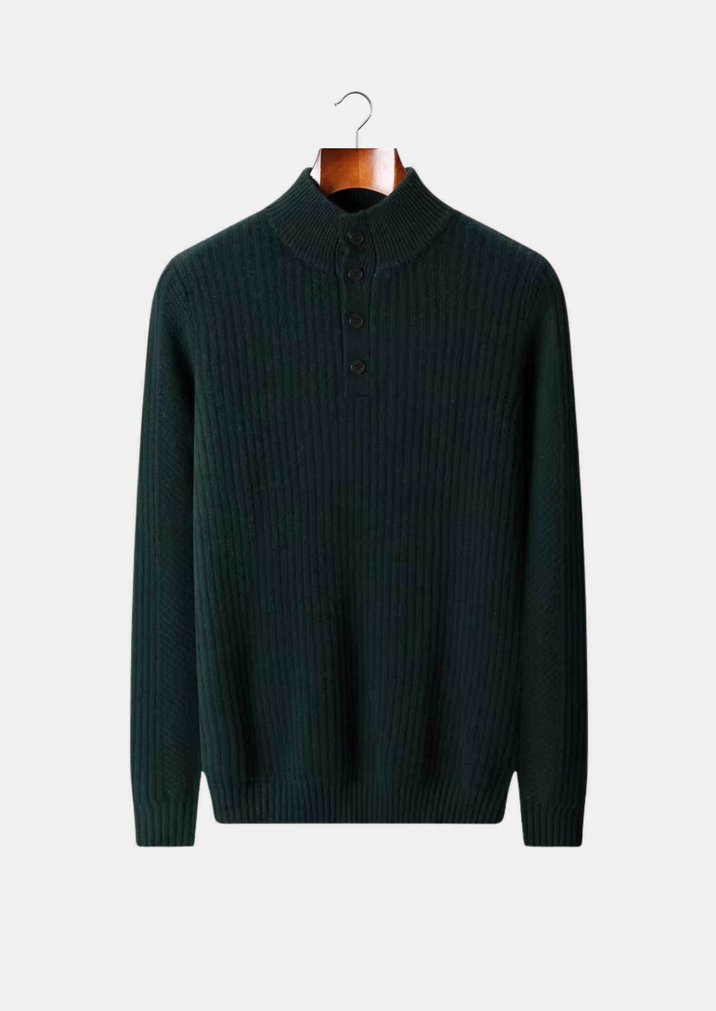 Men’s Extra-Fine Merino Wool Ribbed Henley Knit Sweater