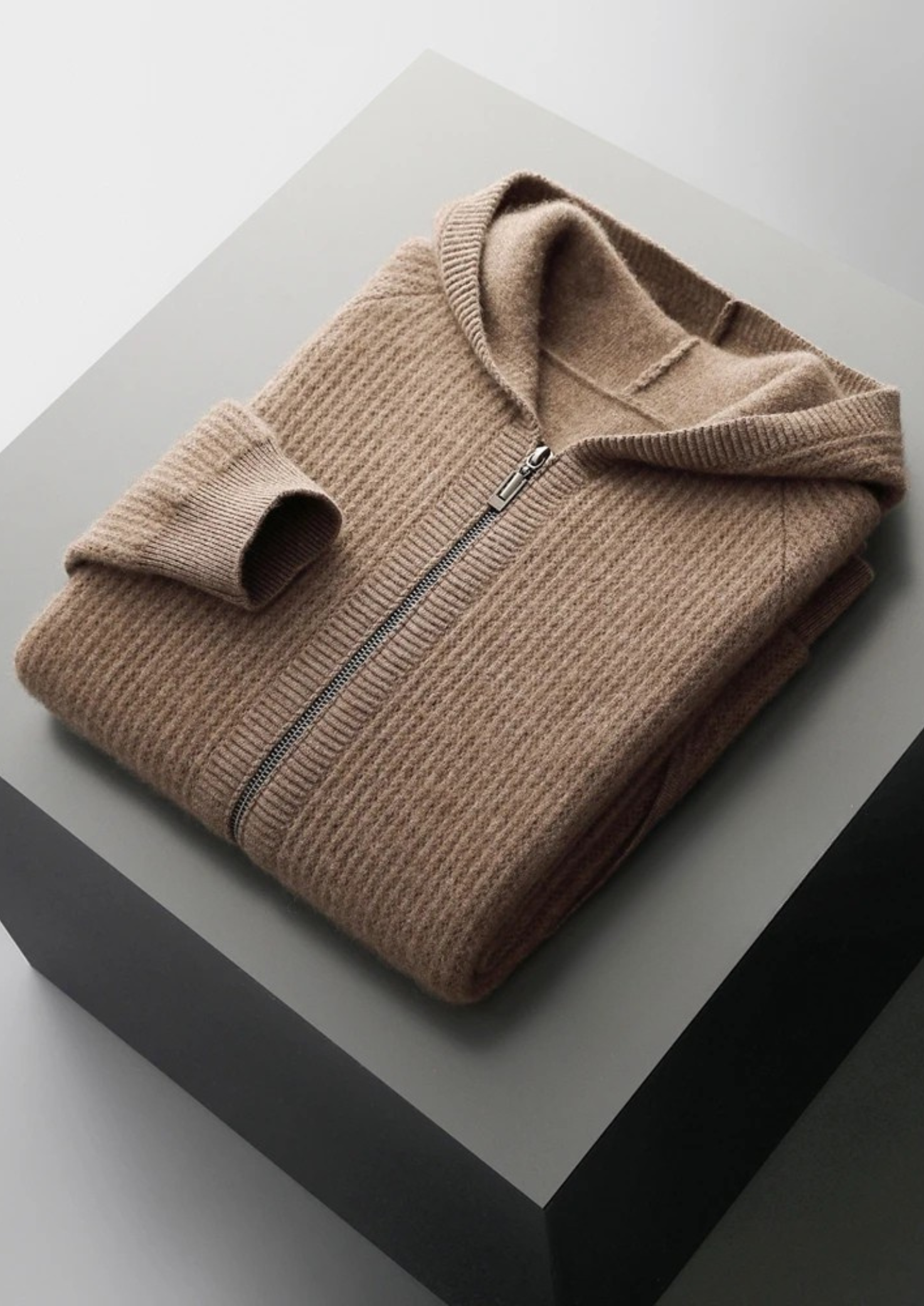 Men’s Ribbed Knit Zip Hoodie in Merino Wool Extra-Fine