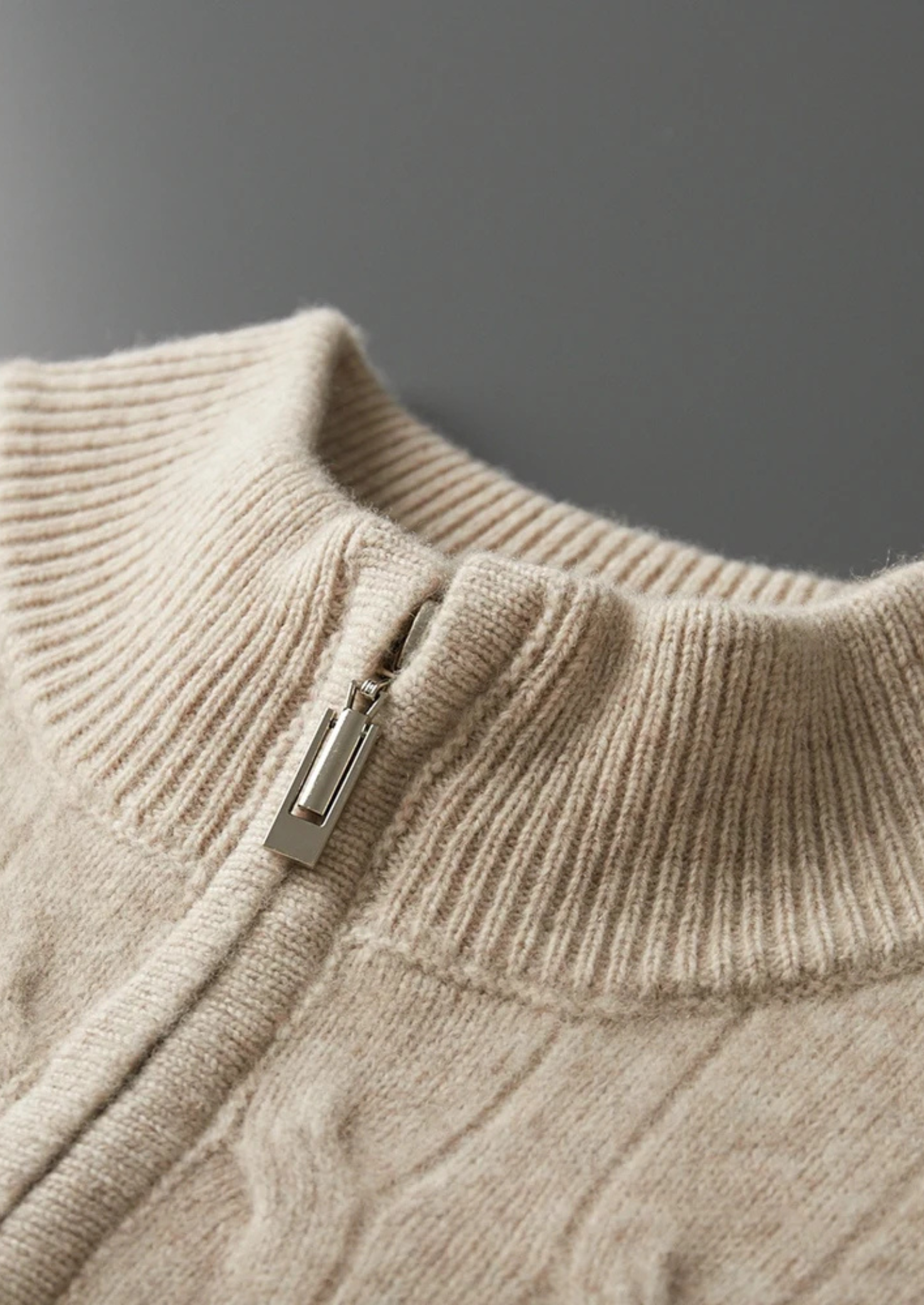 Men’s Half-Zip Cable Knit Sweater in Extra-Fine Merino Wool