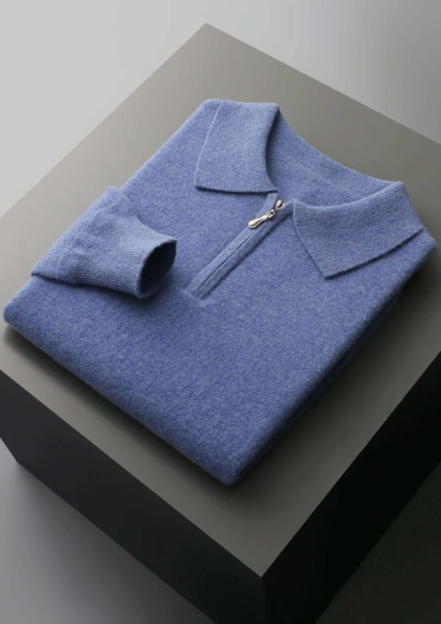 Merino Wool Extra-Fine Half Zip Polo Top