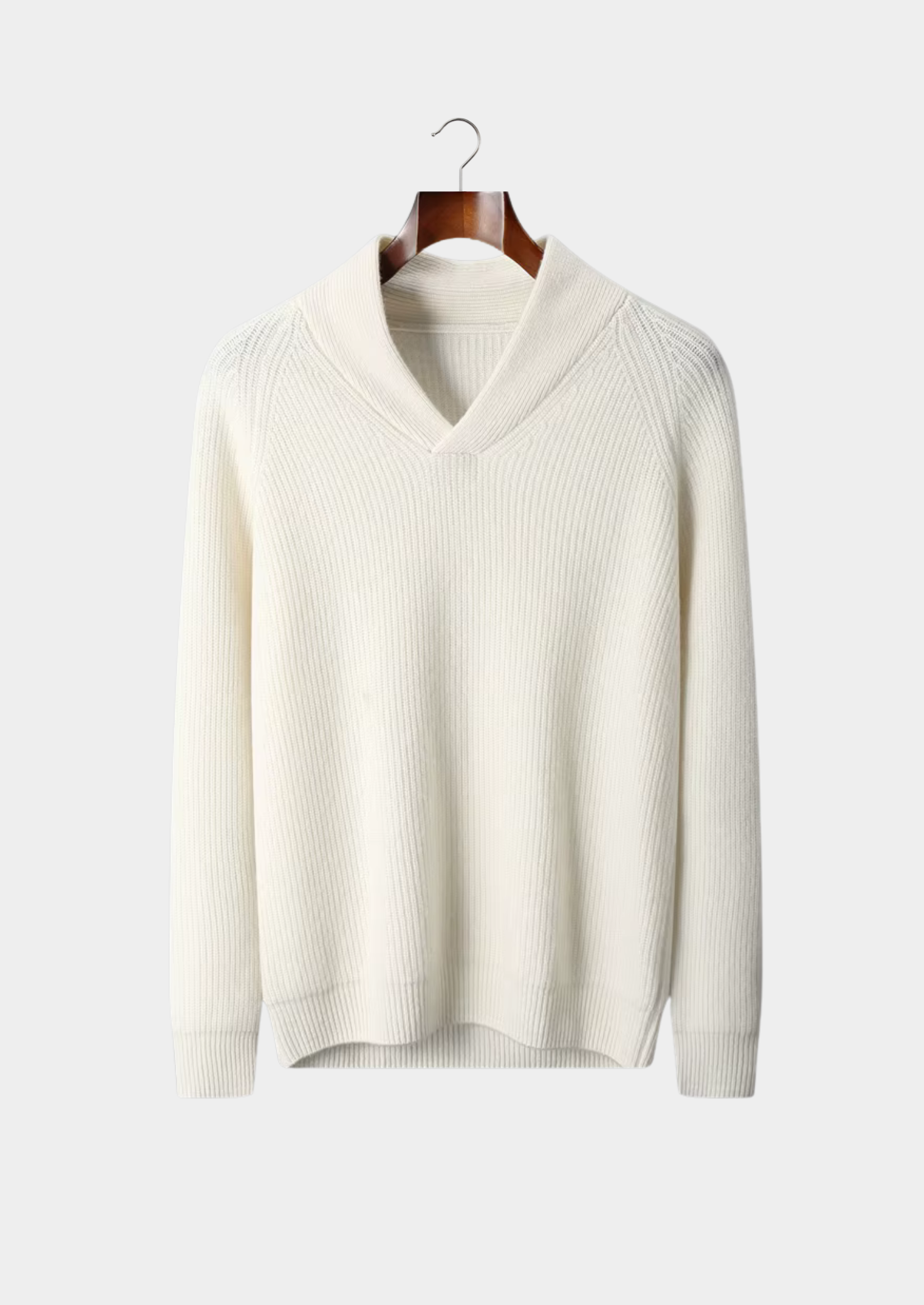 Men’s Ribbed V-Neck Knit Sweater in Cashmere