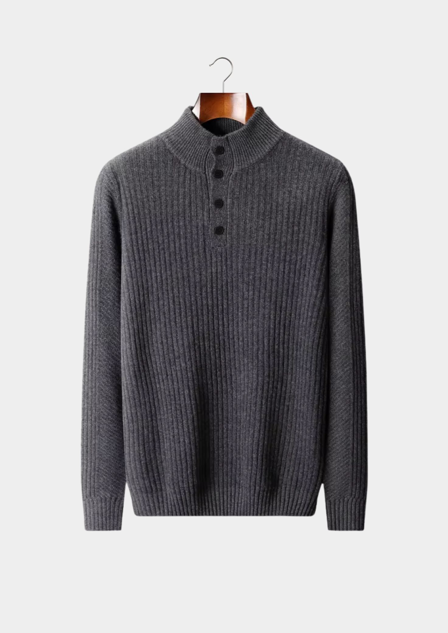 Men’s Extra-Fine Merino Wool Ribbed Henley Knit Sweater