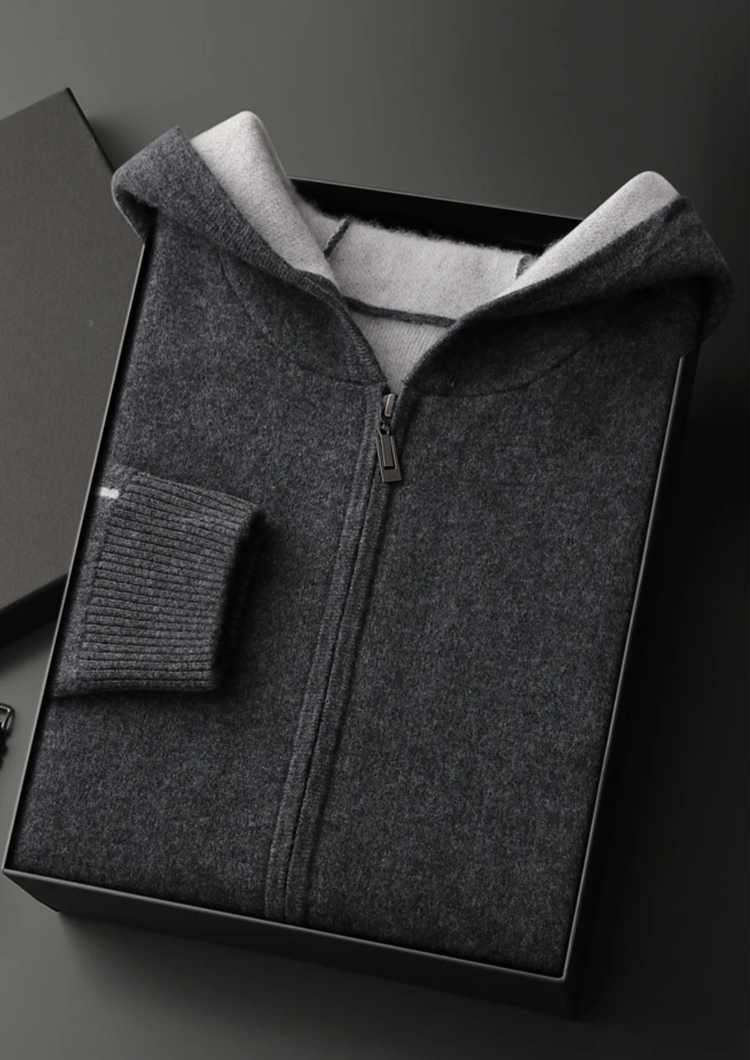 Premium Cashmere Zip Hoodie Two-Tone