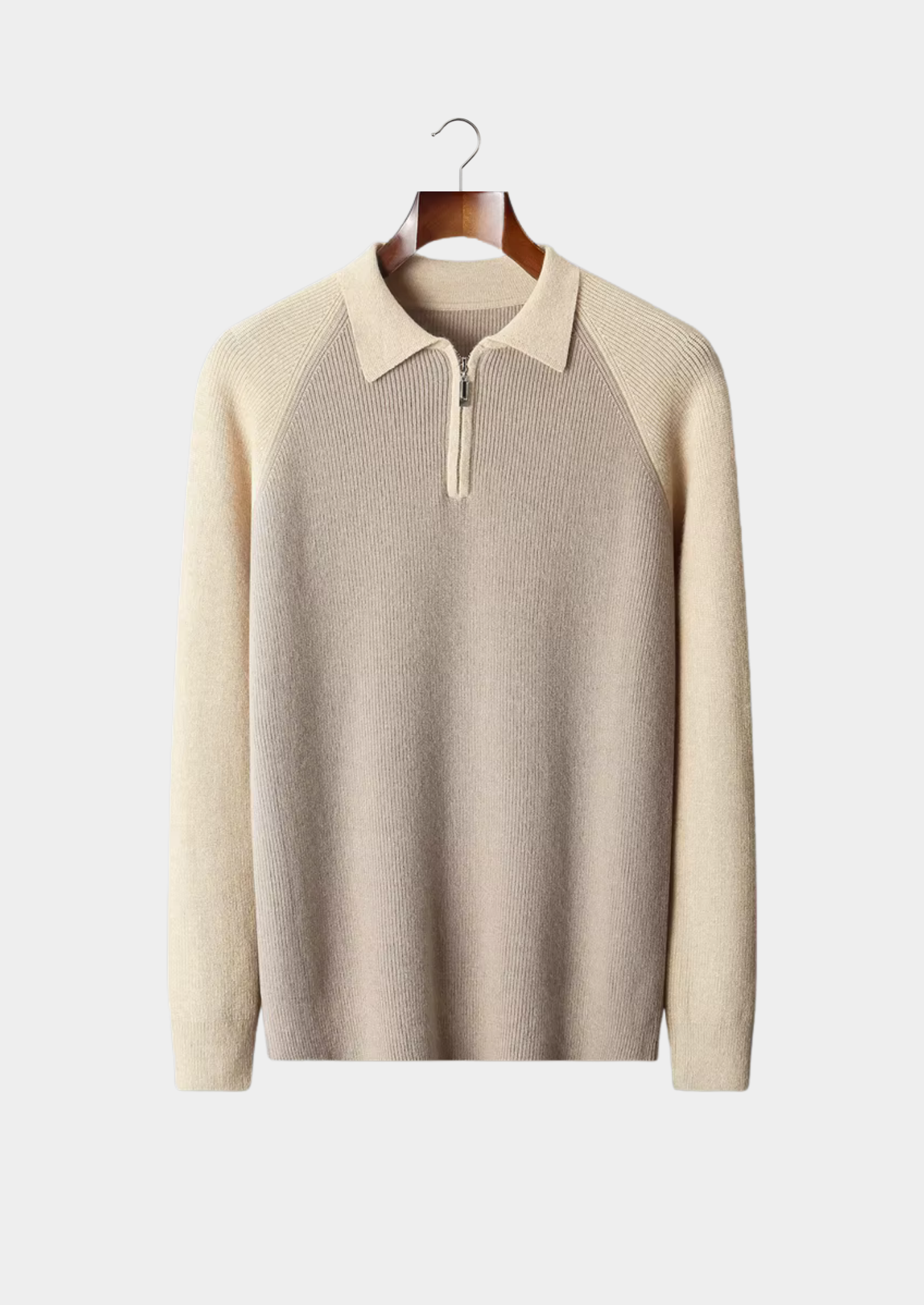 Men’s Extra-Fine Merino Wool Two-Tone Zip Polo Knit Sweater