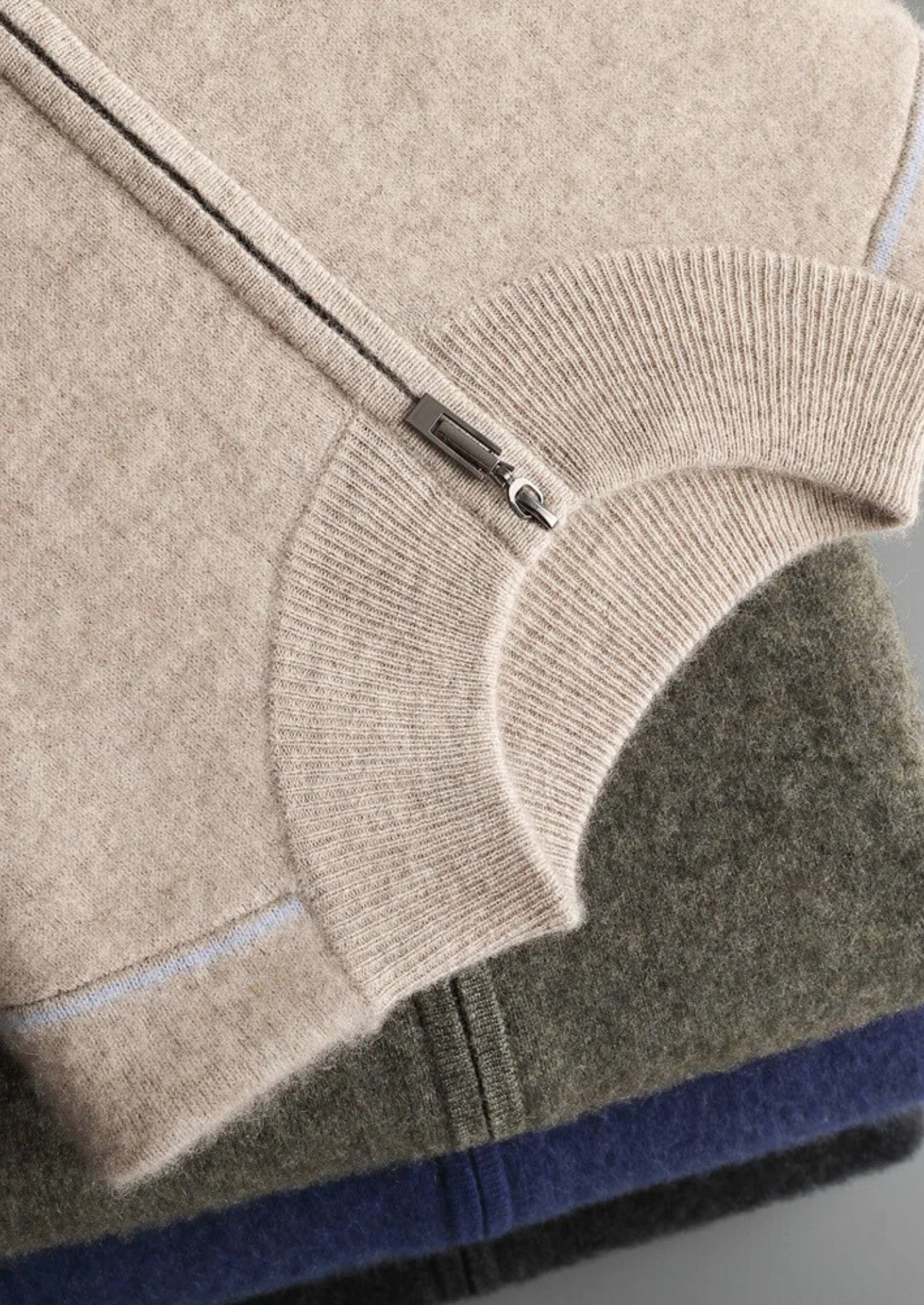 Men’s Double Tone Knit Zip Cardigan in Cashmere