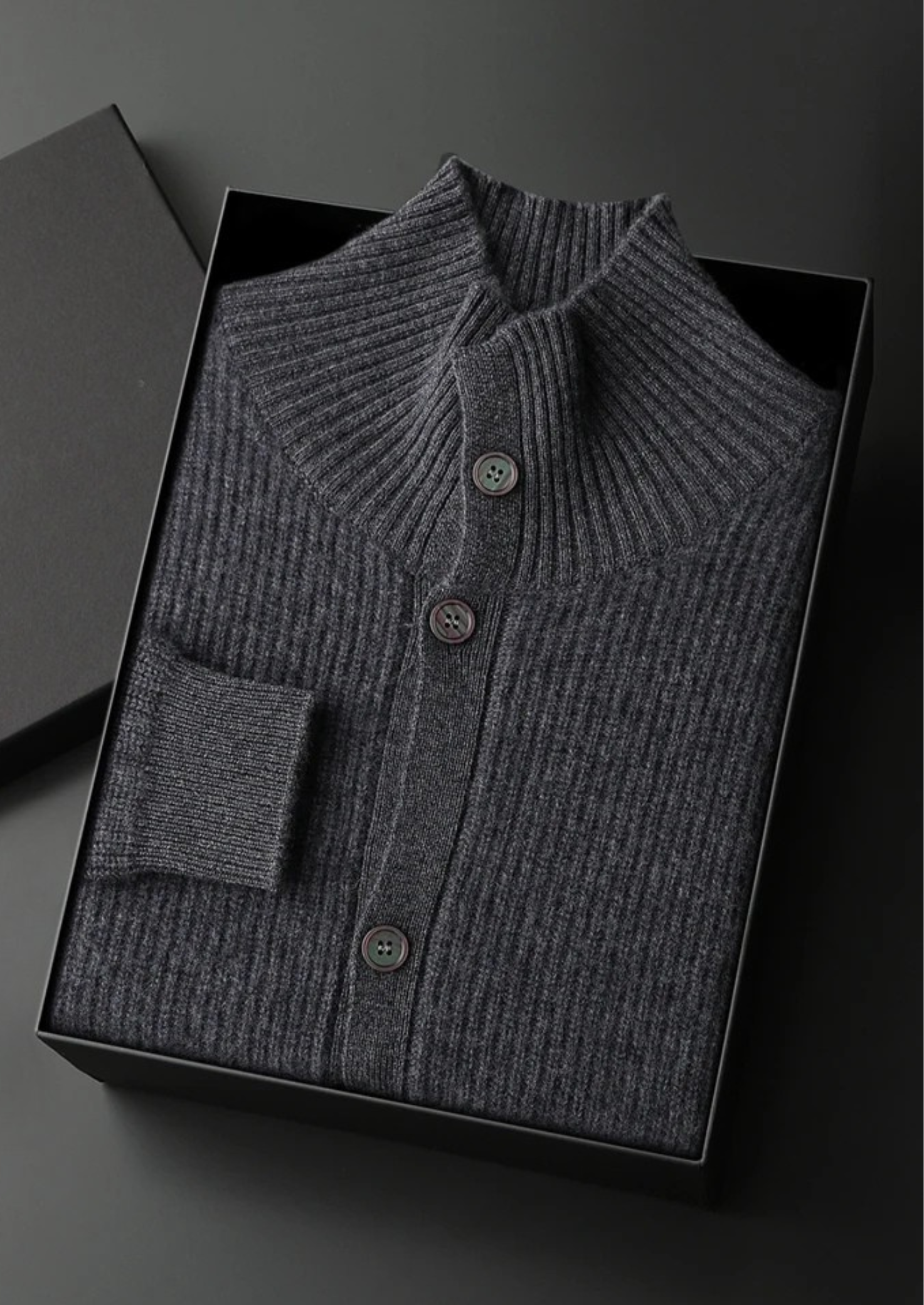 Men’s Button-Up Cashmere Cardigan with Ribbed Collar