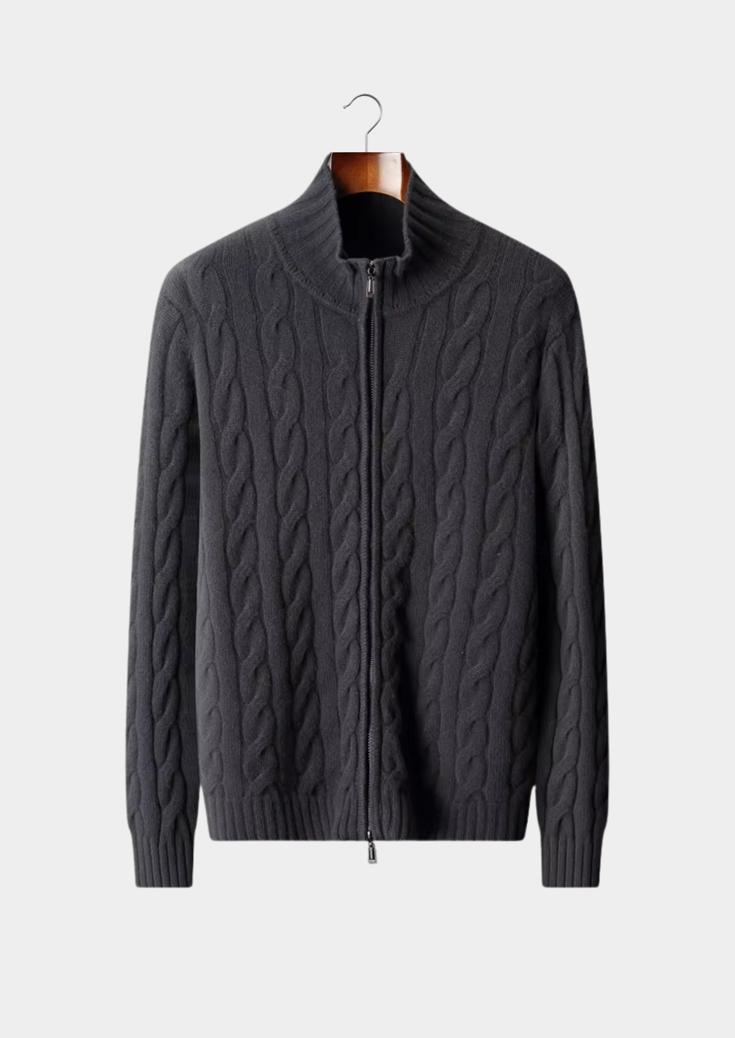 Men’s Merino Wool Double-Tone Cable Knit Zip Cardigan