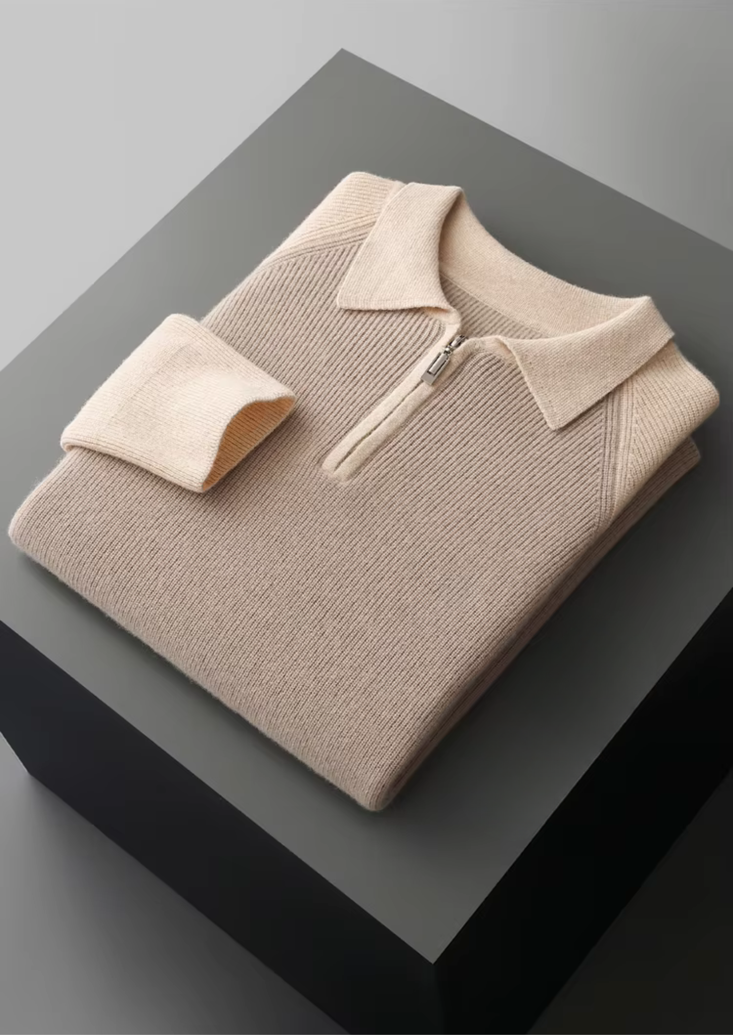 Men’s Extra-Fine Merino Wool Two-Tone Zip Polo Knit Sweater