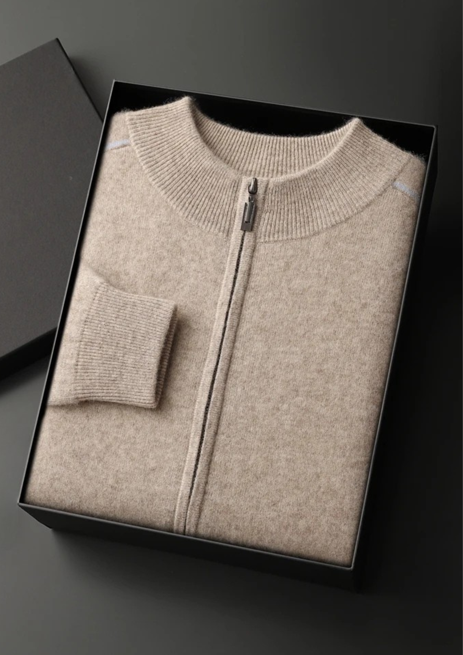 Men’s Double Tone Knit Zip Cardigan in Cashmere