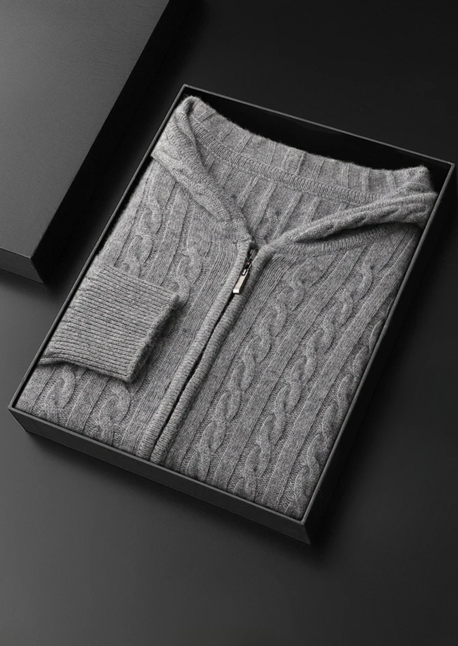Men’s Cable Knit Zip Hoodie in Cashmere Blend