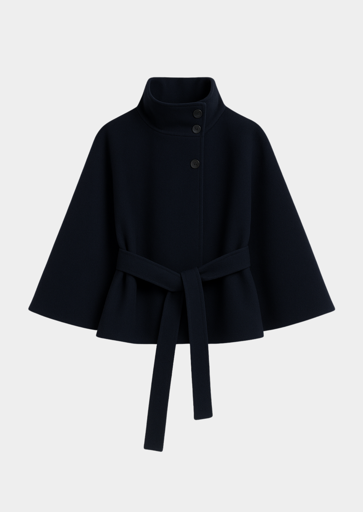 Women's Cape Coat with High Collar and Belt