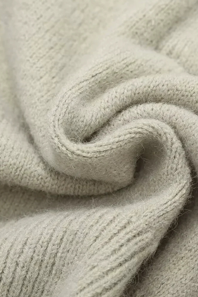 Knitted Sweater with Button Collar and Ribbed Waistband Women