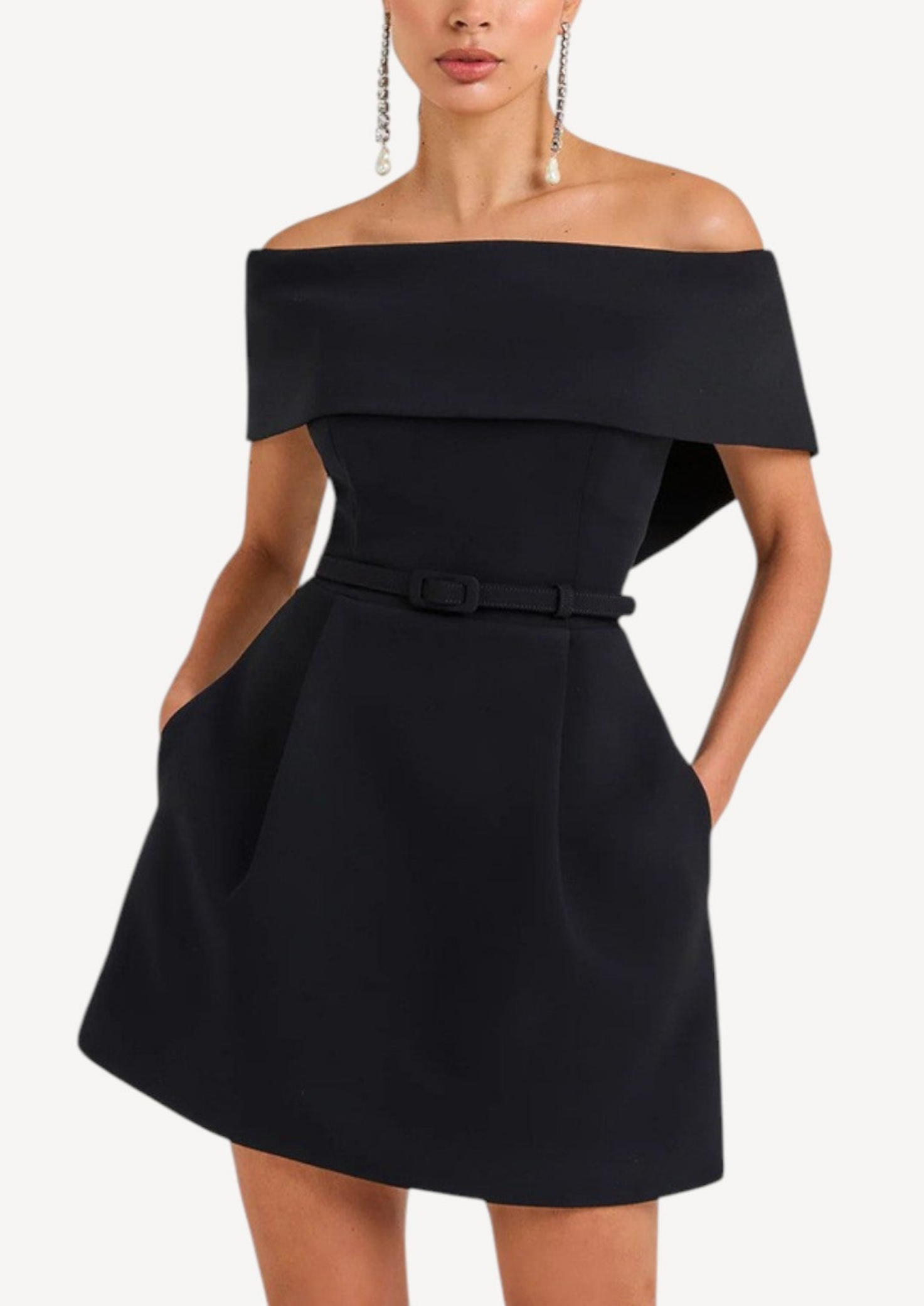 Off-Shoulder Belted Mini Dress - Short Dress Women