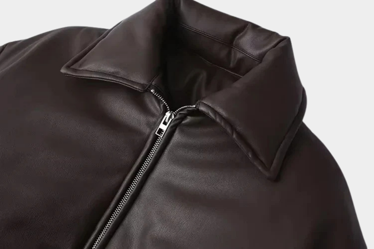 Oversized Vegan Leather Jacket with Ribbed Hem Women