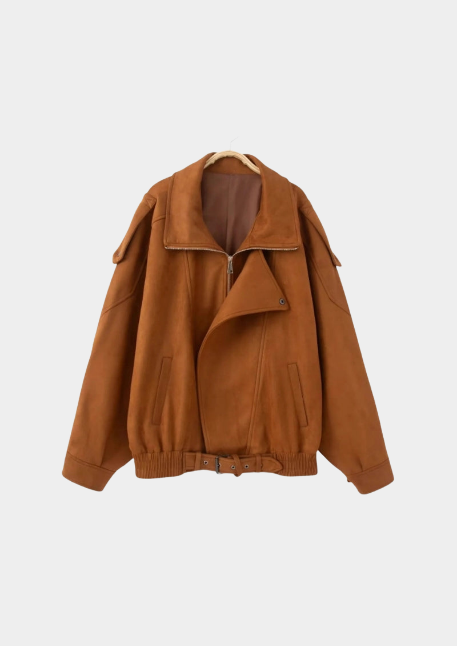 Suede-Style Belted Zip Jacket Women