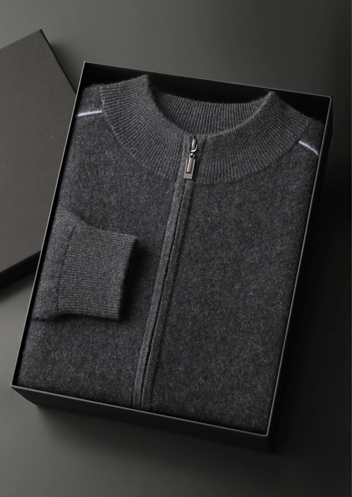 Men’s Double Tone Knit Zip Cardigan in Cashmere