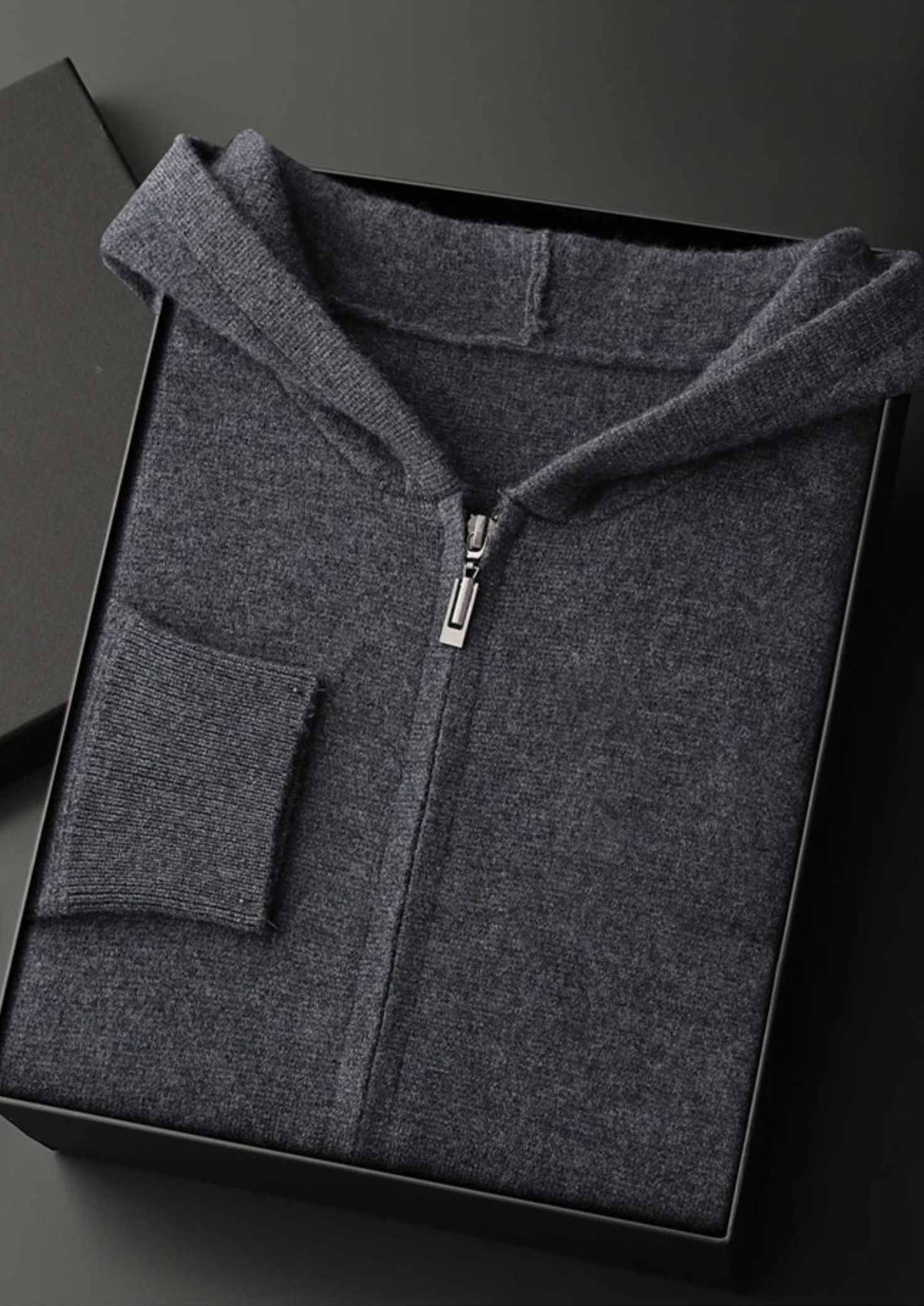 Men’s Cashmere Knit Zip Hoodie with Drawstring