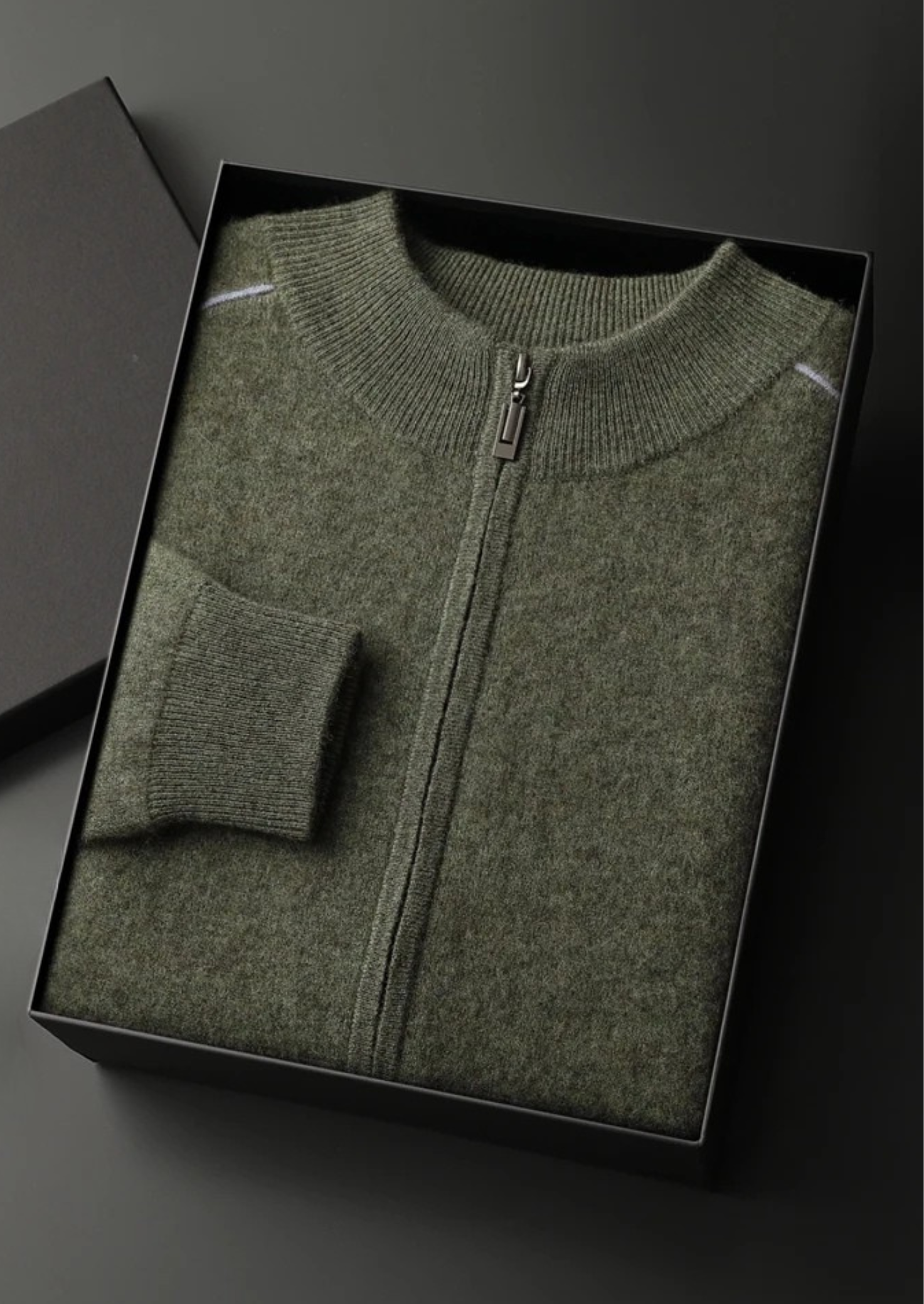 Men’s Double Tone Knit Zip Cardigan in Cashmere