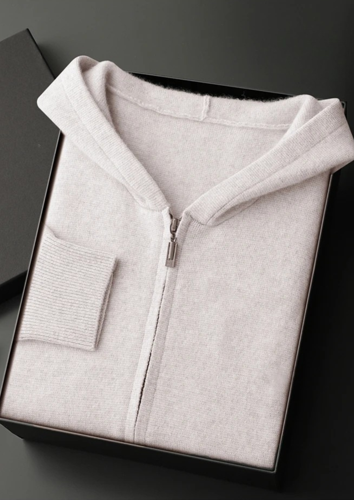 Men’s Cashmere Knit Zip Hoodie with Drawstring
