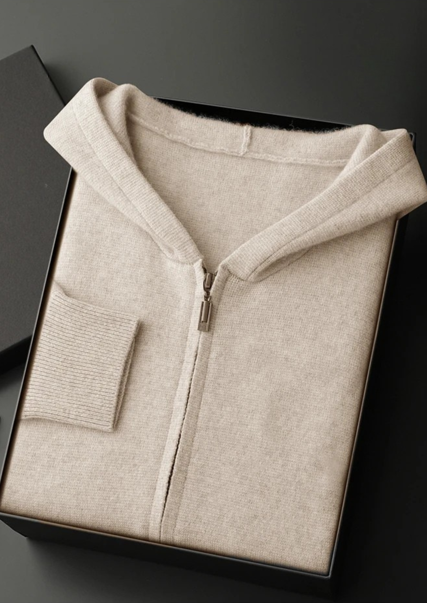 Men’s Cashmere Knit Zip Hoodie with Drawstring