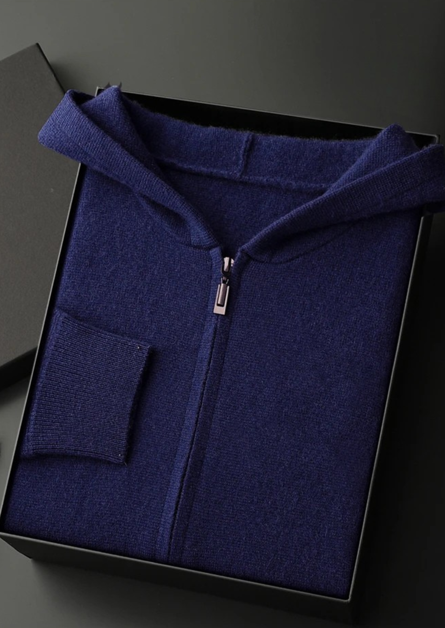 Men’s Cashmere Knit Zip Hoodie with Drawstring
