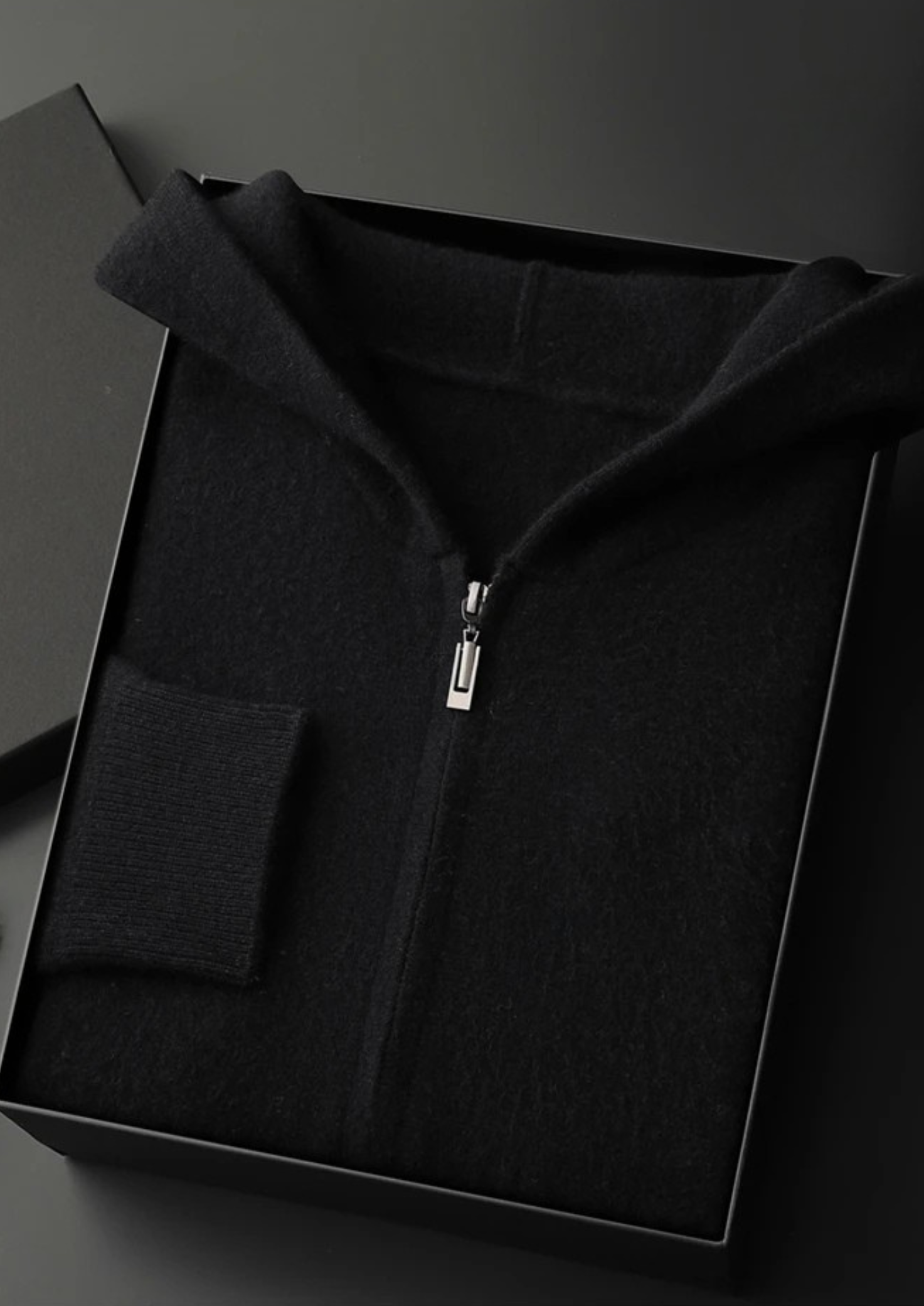 Men’s Cashmere Knit Zip Hoodie with Drawstring