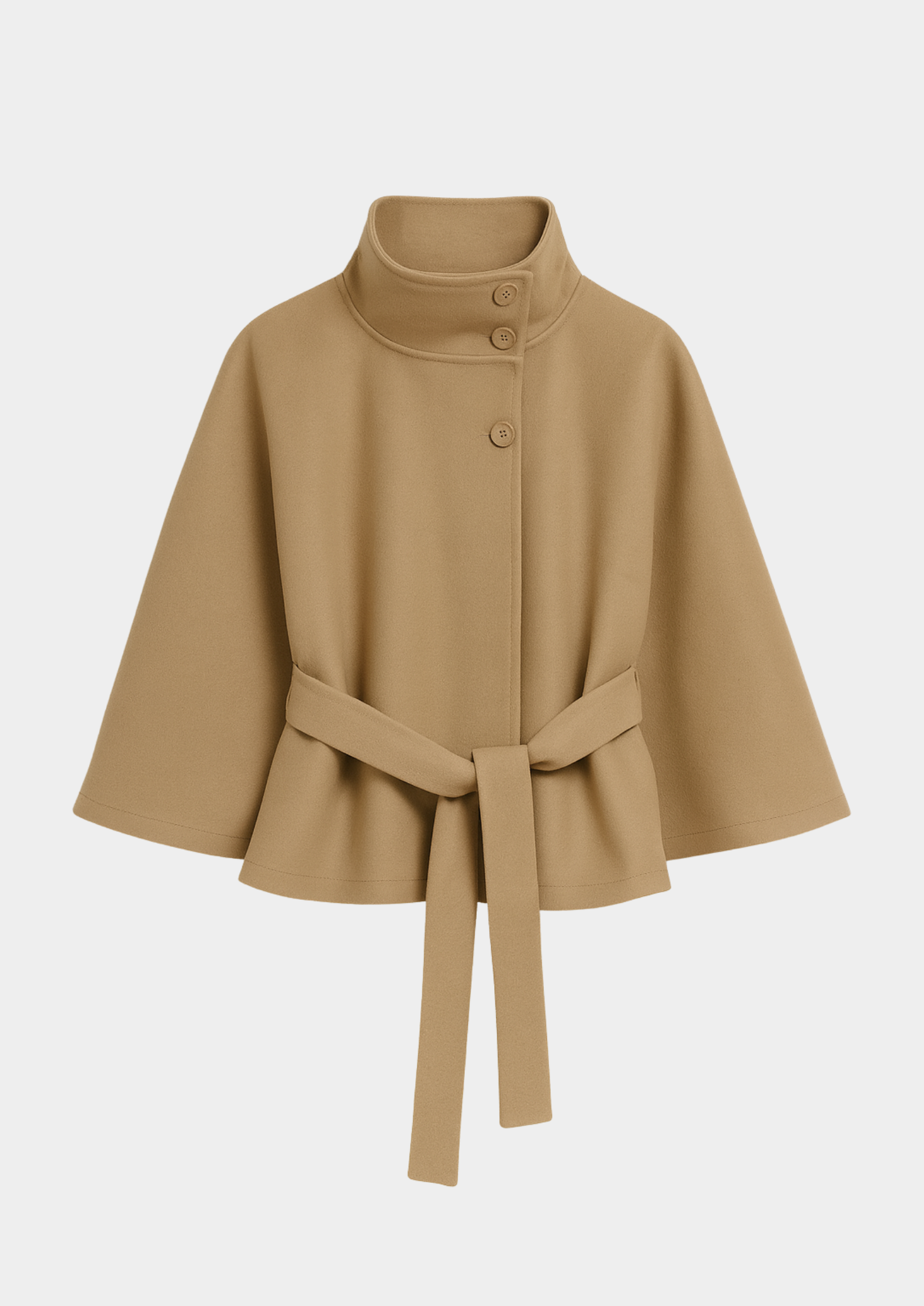 Women's Cape Coat with High Collar and Belt