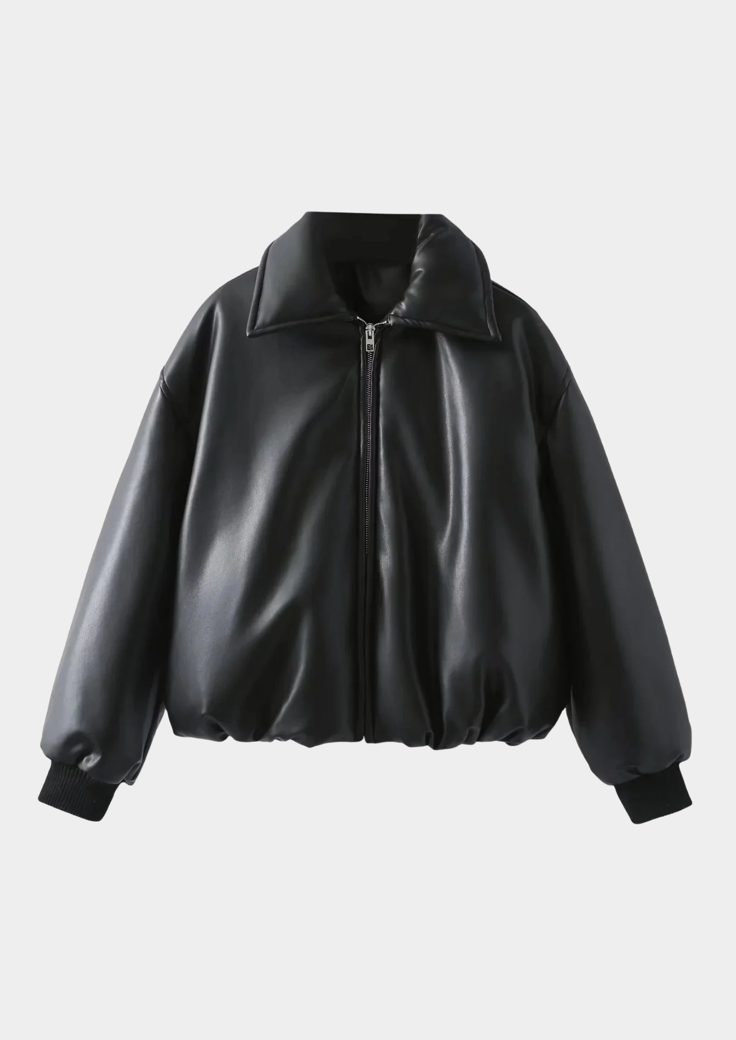 Oversized Vegan Leather Jacket with Ribbed Hem Women